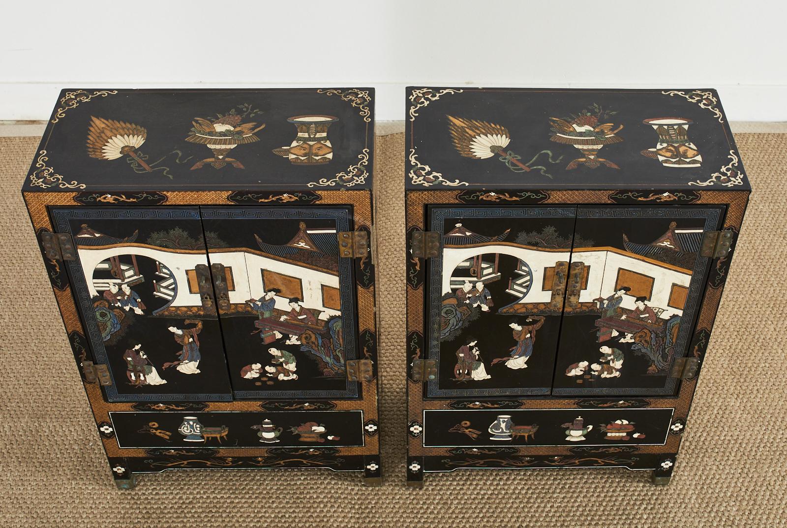 Pair of Chinese Export Coromandel Style Lacquered Cabinets 4