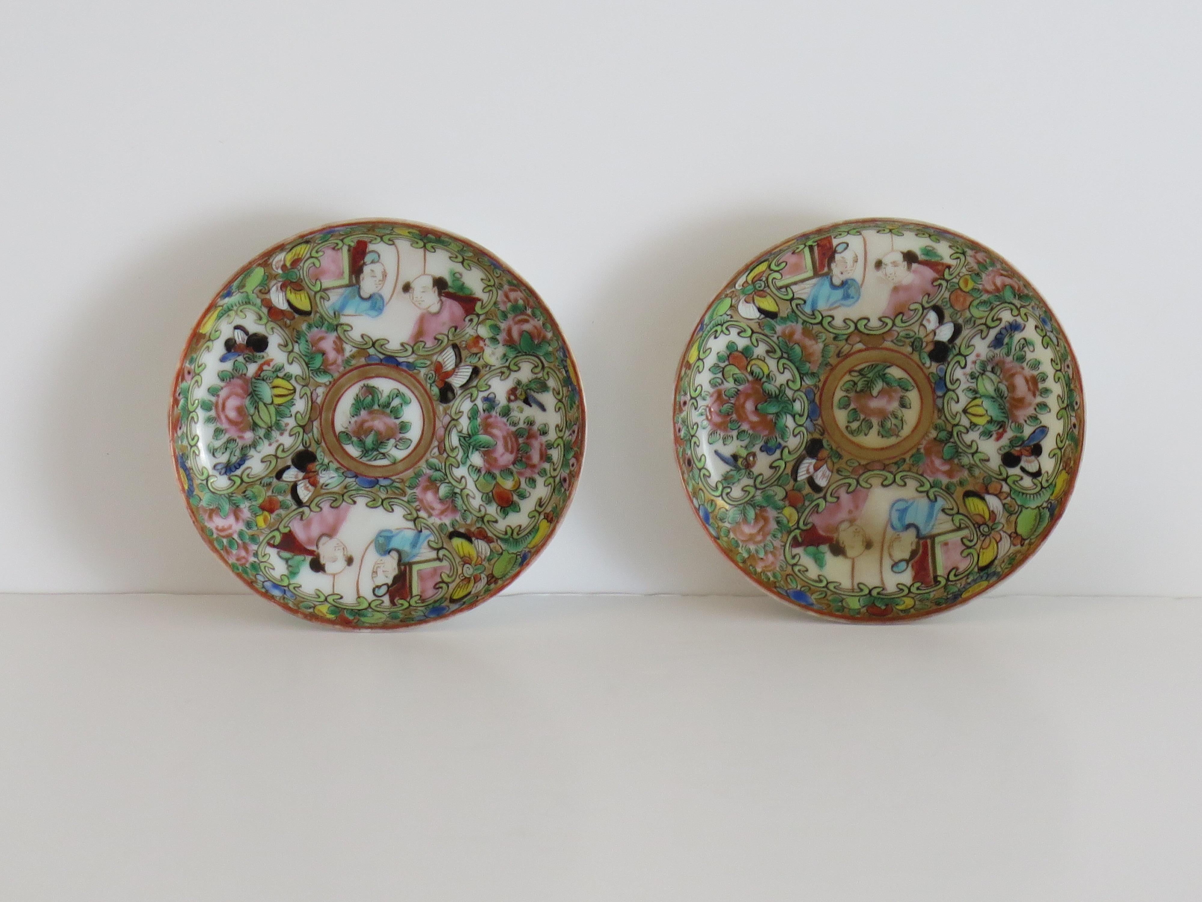 Porcelain PAIR of Chinese Export Cups and Saucers egg-shell porcelain, Qing 19th Century For Sale