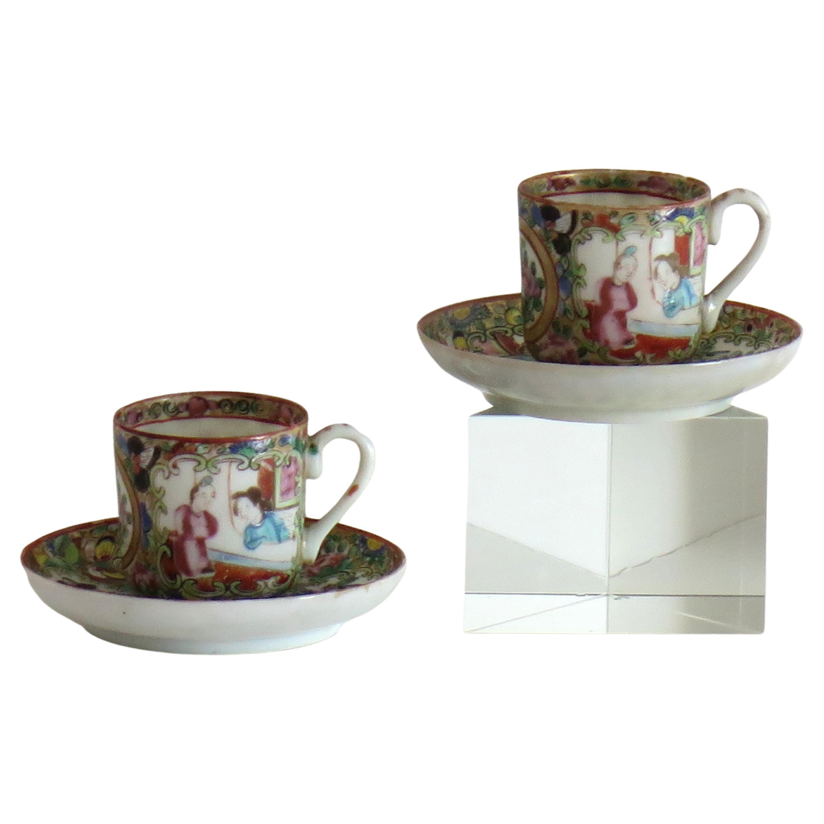 PAIR of Chinese Export Cups and Saucers egg-shell porcelain, Qing 19th Century For Sale