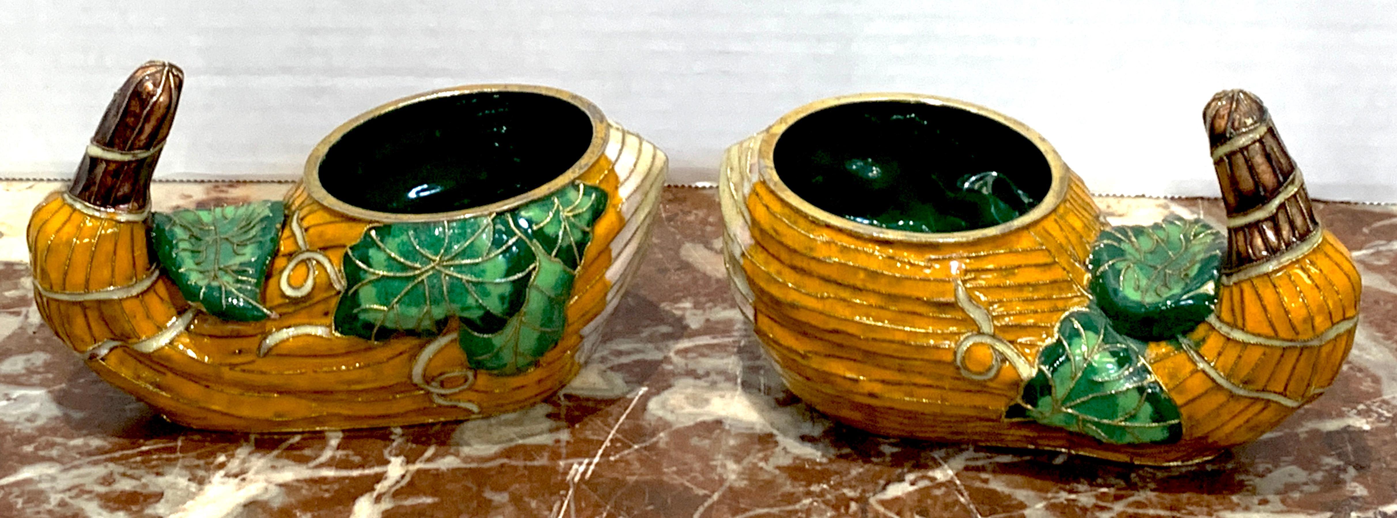 Plated Pair of Chinese Export Enamel Gourd Cachepots For Sale