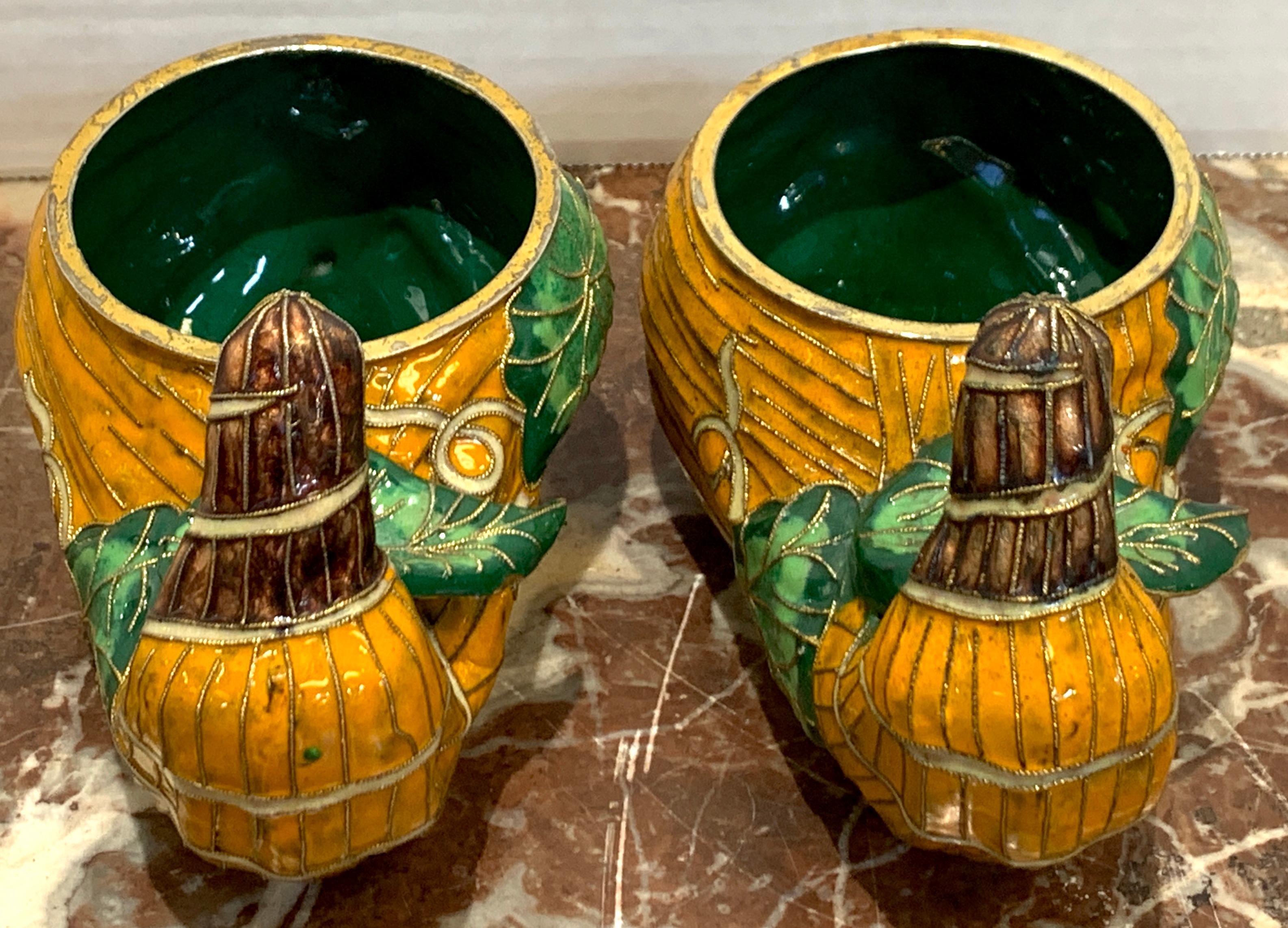 20th Century Pair of Chinese Export Enamel Gourd Cachepots For Sale