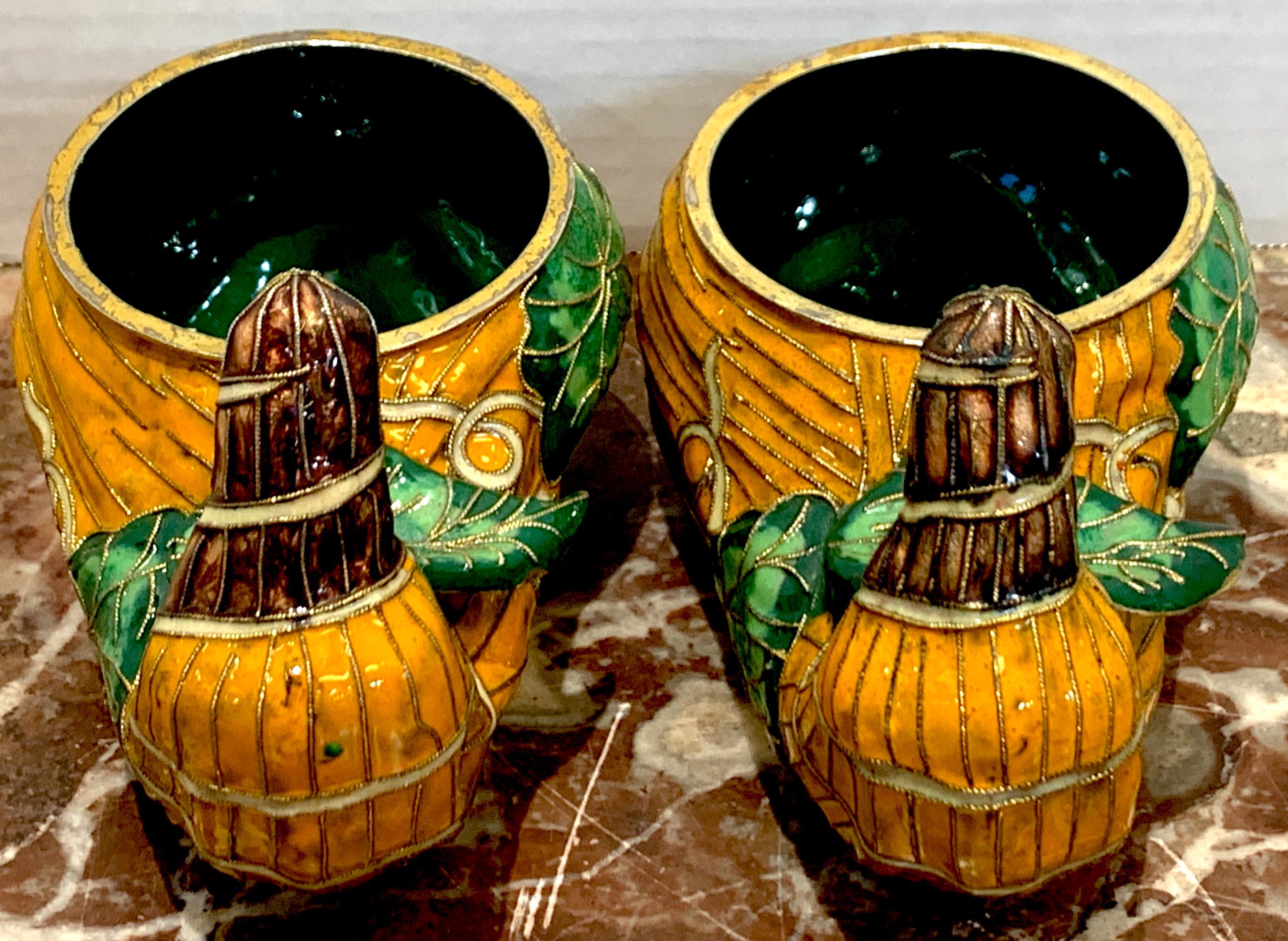 Pair of Chinese Export Enamel Gourd Cachepots For Sale 1