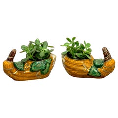 Pair of Chinese Export Enamel Gourd Cachepots