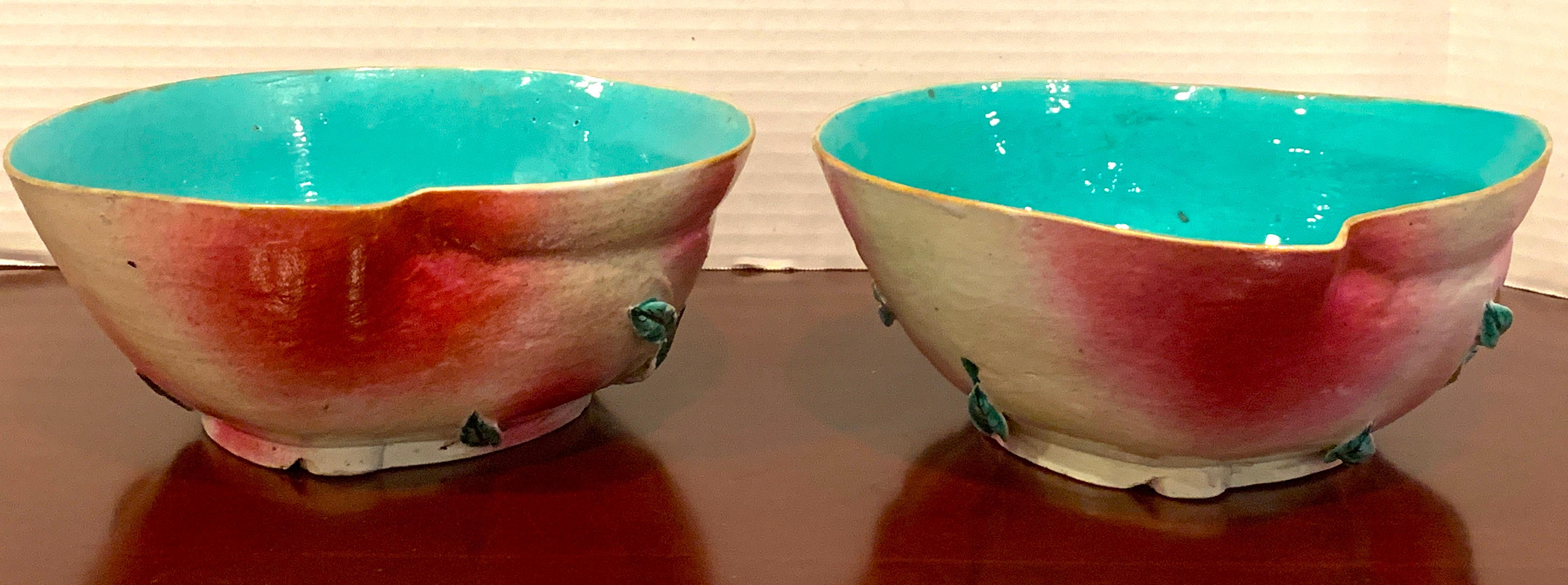 Pair of Chinese Export Famille Rose Altar Fruit Peach Bowls 1