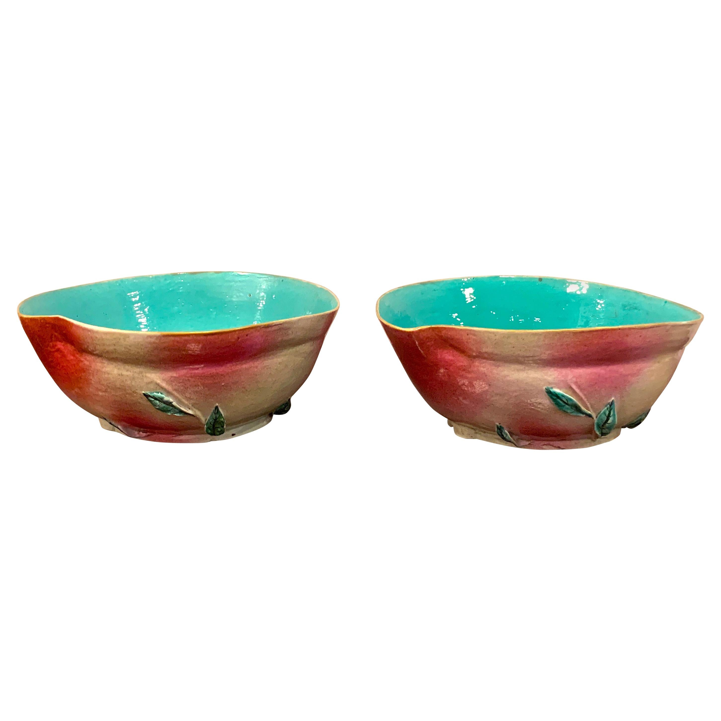 Pair of Chinese Export Famille Rose Altar Fruit Peach Bowls For Sale