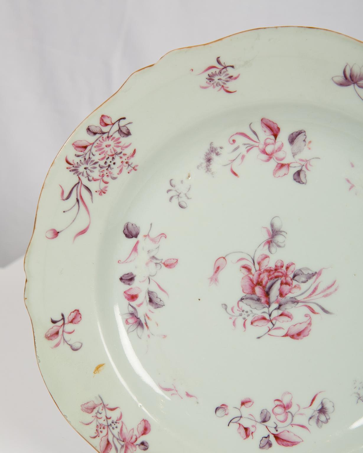 Pair of Chinese Export Famille Rose Dessert Plates circa 1750 For Sale 5
