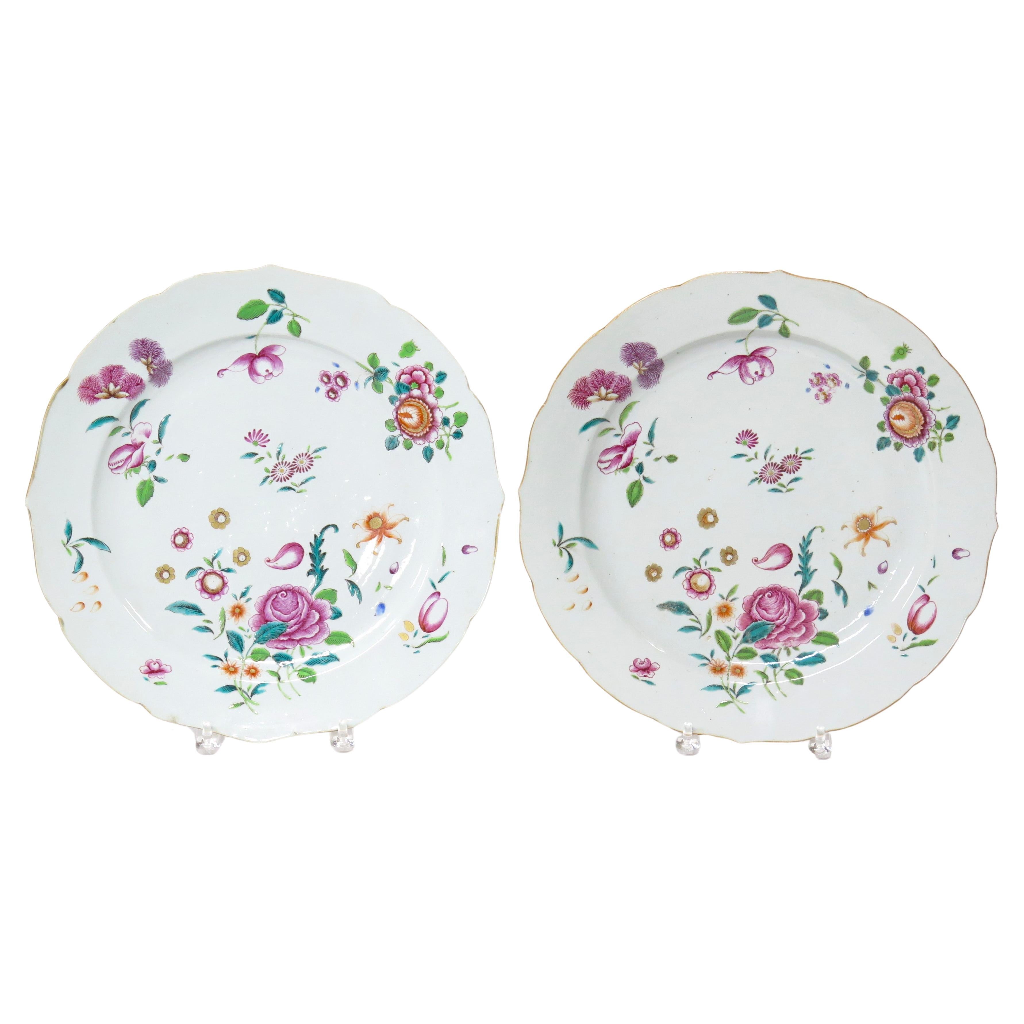 Pair of Chinese Export Famille Rose "Deutsche Blumen" Style Chargers For Sale