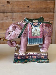 Pair of Chinese Export Famille Rose Style Elephant Bookends or Decor Objects