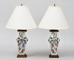 Pair of Chinese Export Famille Rose Vase Lamps