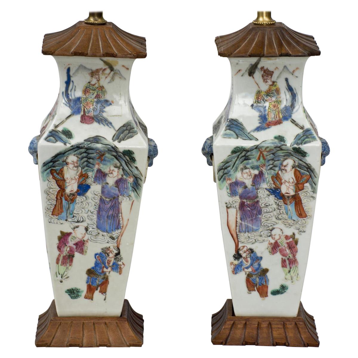 Pair of Chinese Export Famille Rose Vase Lamps For Sale