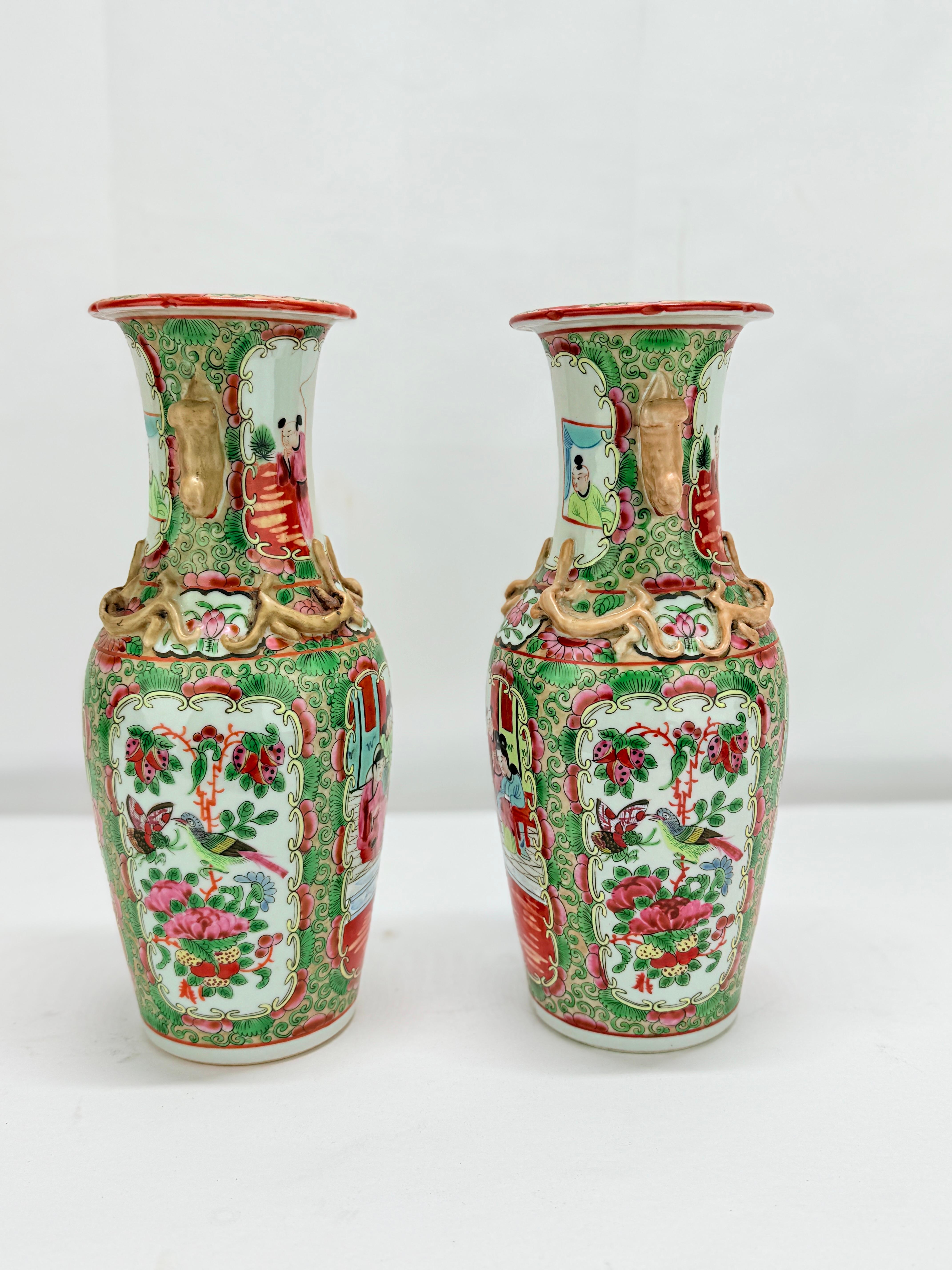 Pair of Chinese Export Famille Rose Vases, Late 19th Century For Sale 3