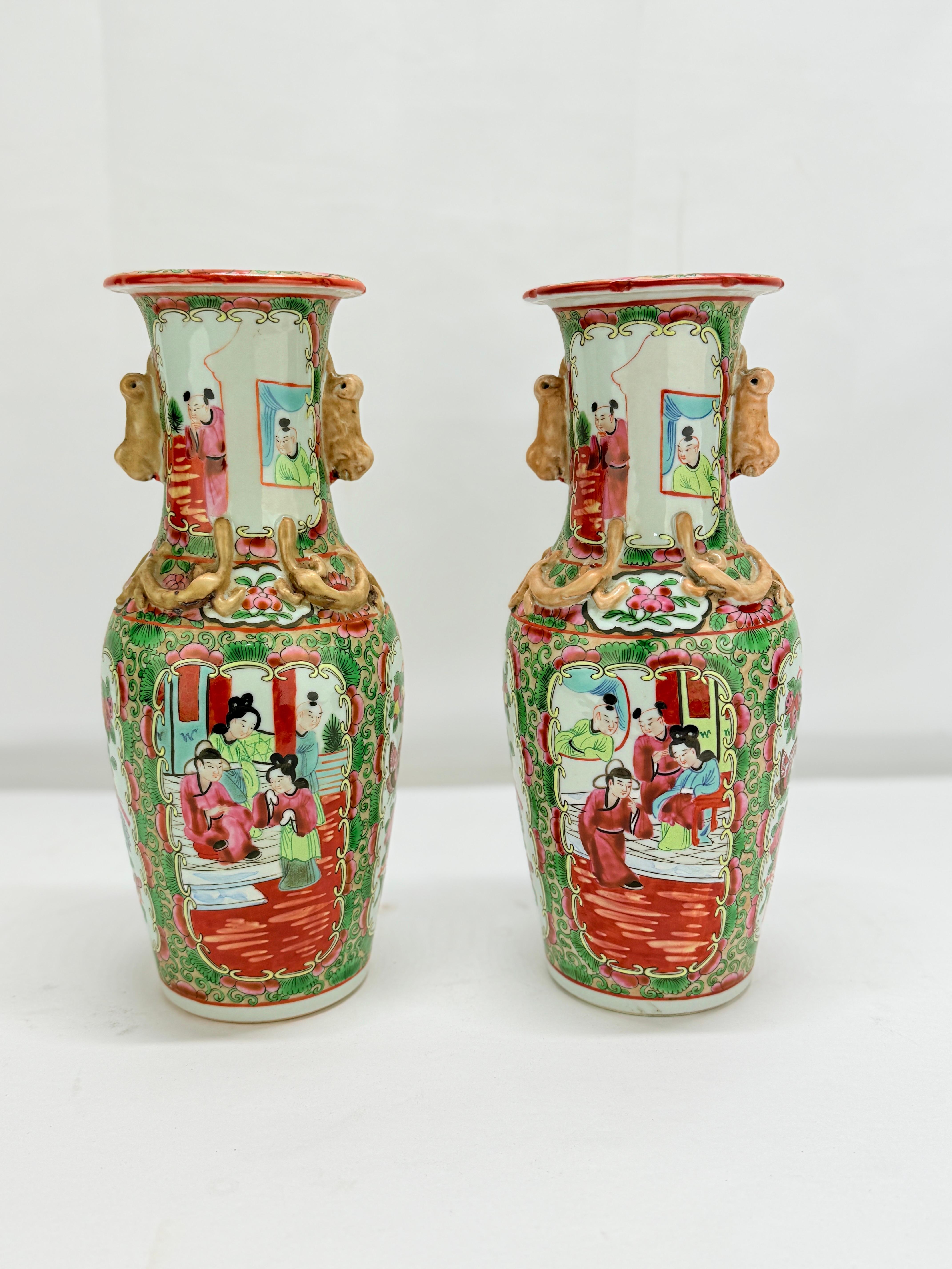 Pair of Chinese Export Famille Rose Vases, Late 19th Century For Sale 5
