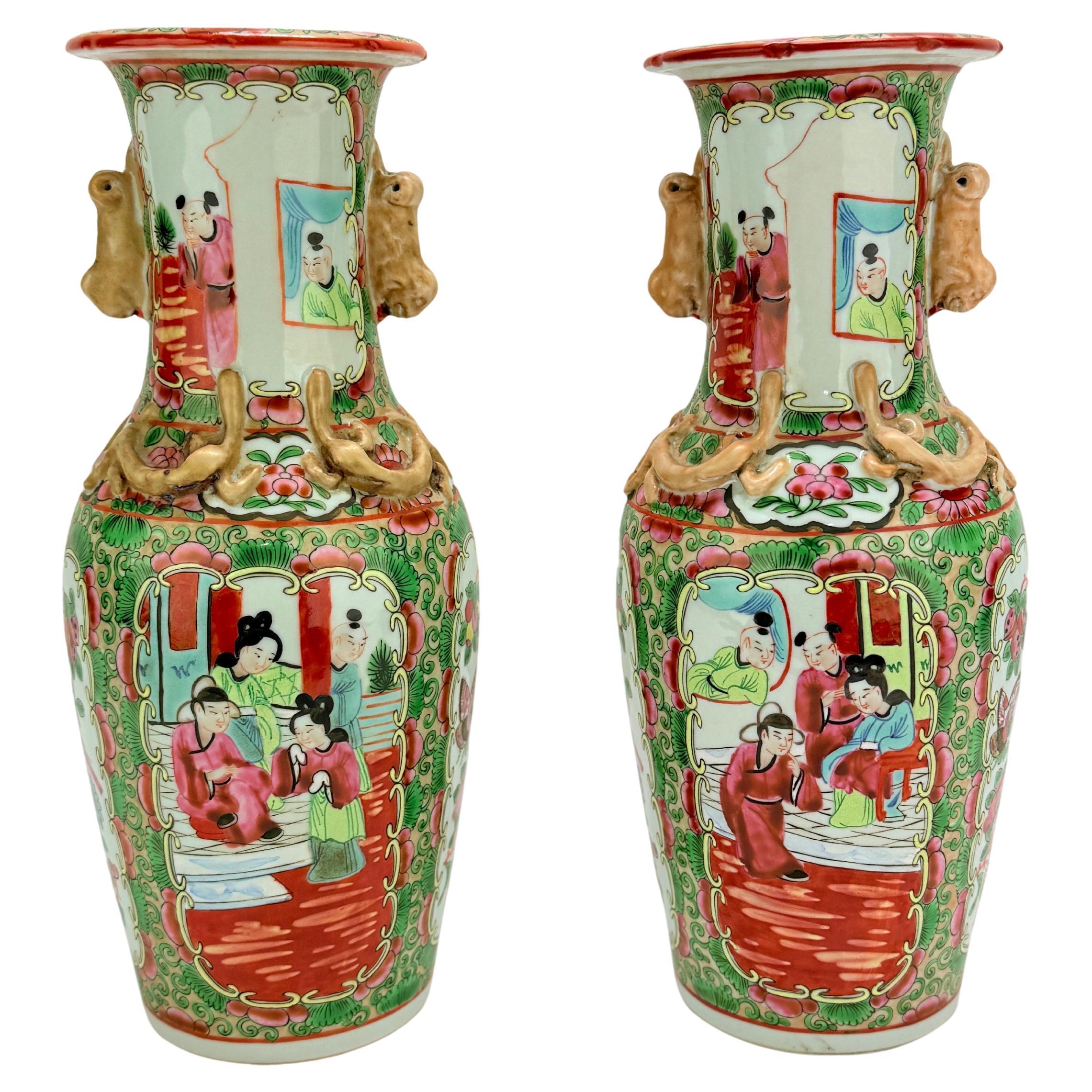 Pair of Chinese Export Famille Rose Vases, Late 19th Century