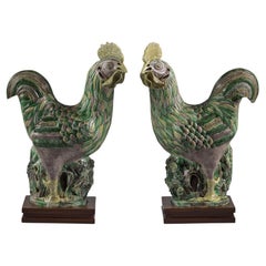 Pair of Chinese Export Famille Verte Chickens, circa 1850