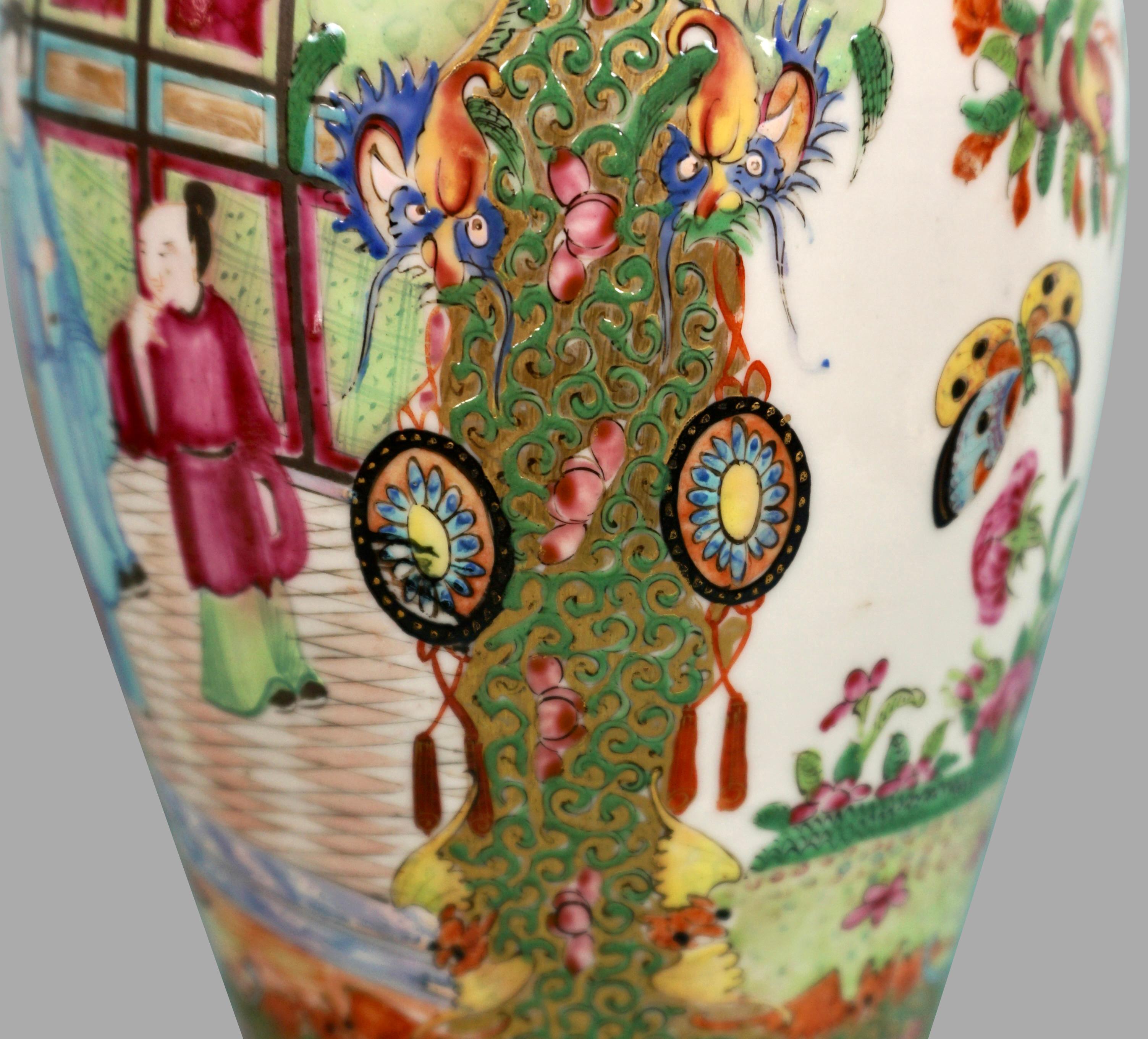 Pair of Chinese Export Famille Verte Vases Now Drilled For Lamps 5
