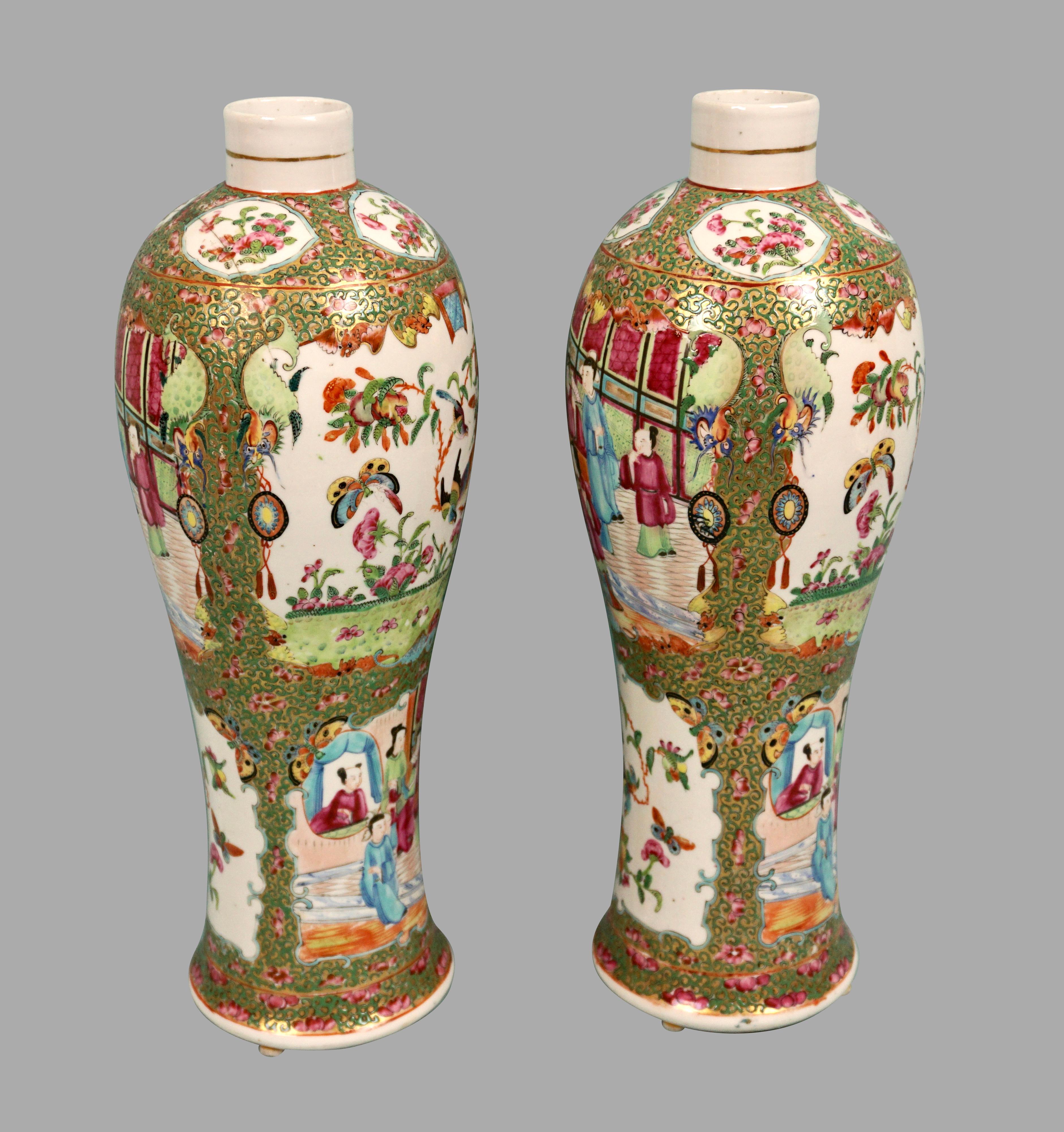 Pair of Chinese Export Famille Verte Vases Now Drilled For Lamps In Good Condition In San Francisco, CA