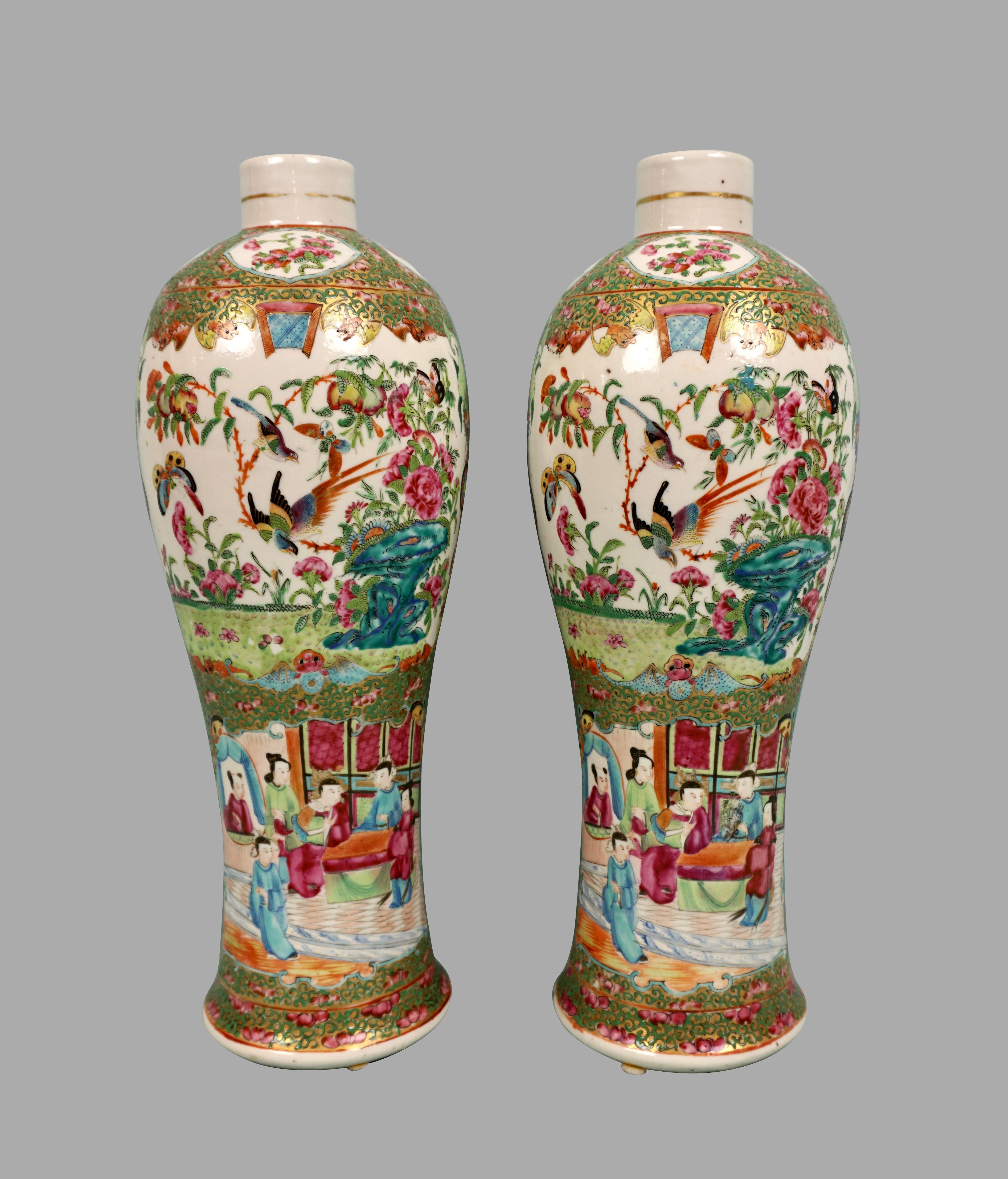 20th Century Pair of Chinese Export Famille Verte Vases Now Drilled For Lamps