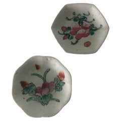 Used Pair of Chinese Export Floral Trinket Dishes