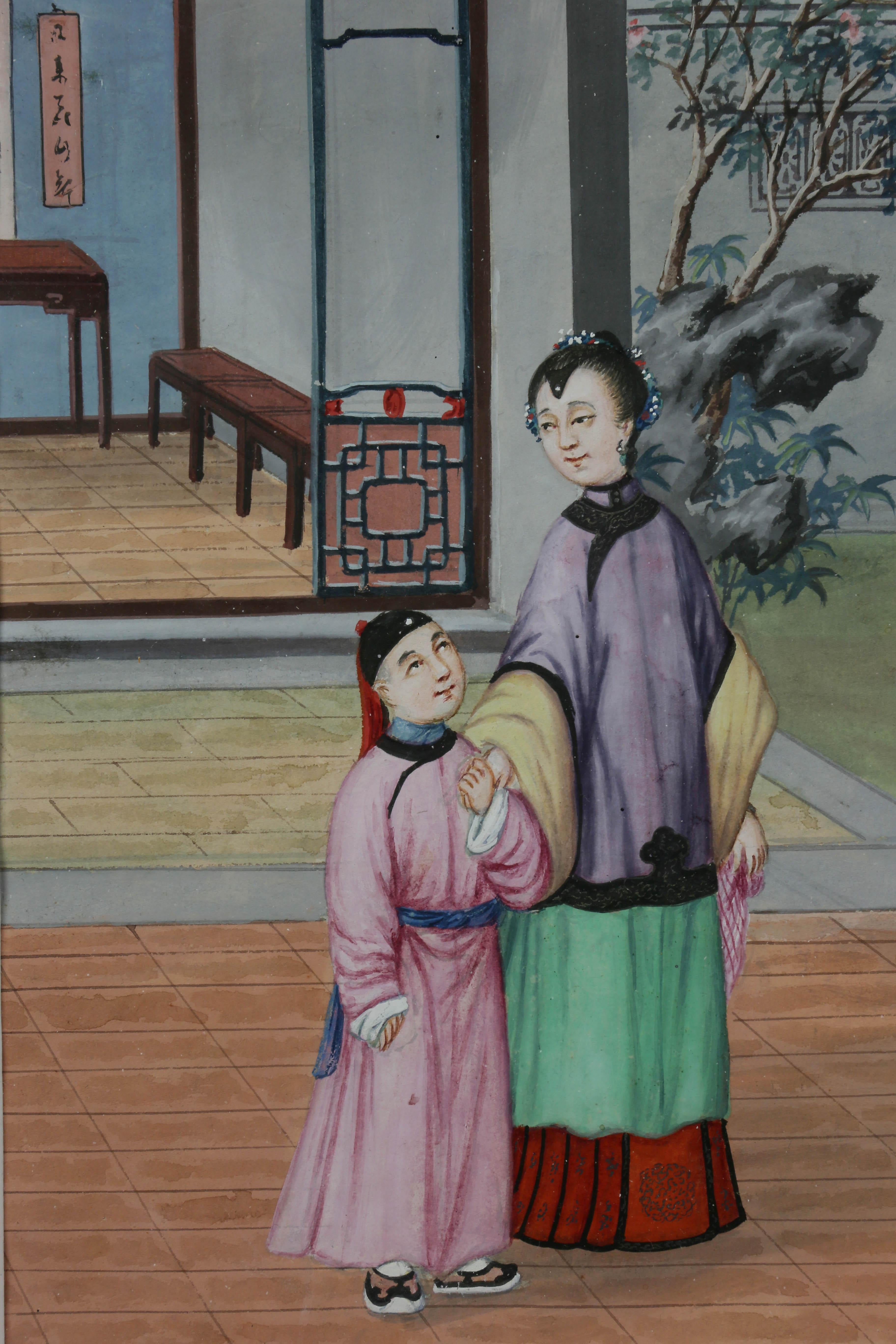 19th Century Pair of Chinese Export Framed Watercolors