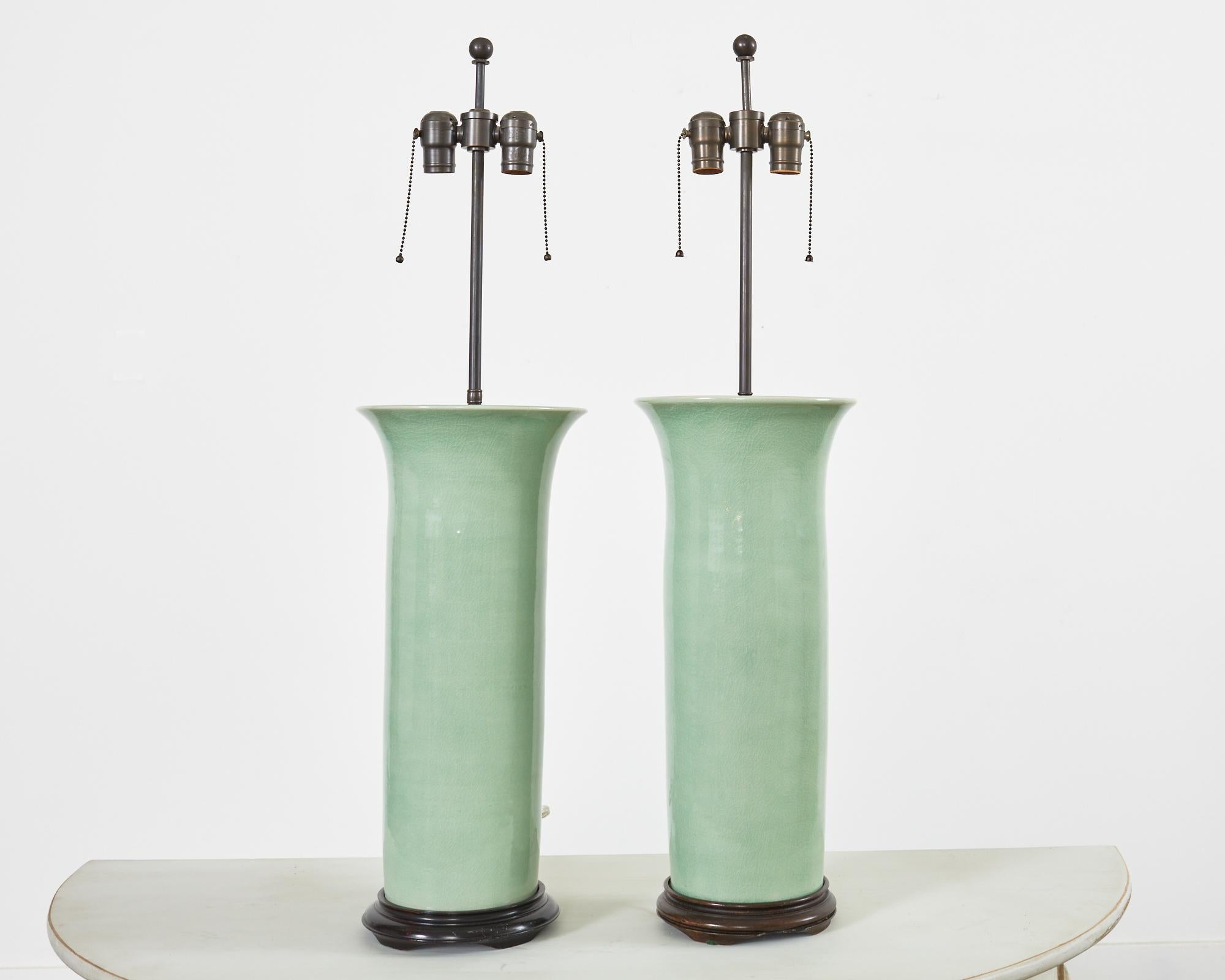 Pair of Chinese Export Glazed Celadon Vase Table Lamps 9