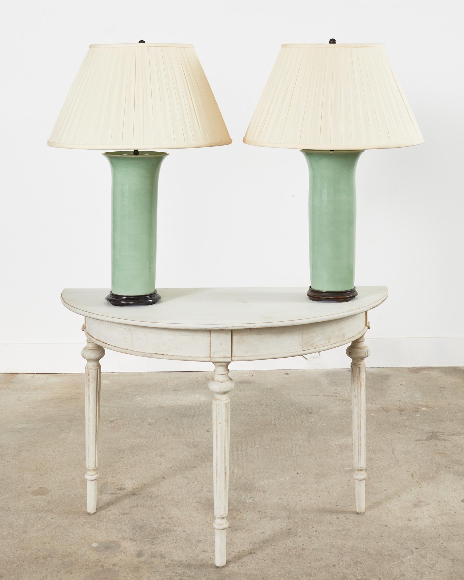 Pair of Chinese Export Glazed Celadon Vase Table Lamps In Good Condition In Rio Vista, CA