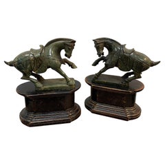 Pair of Chinese Export Hardstone Horses and Stands