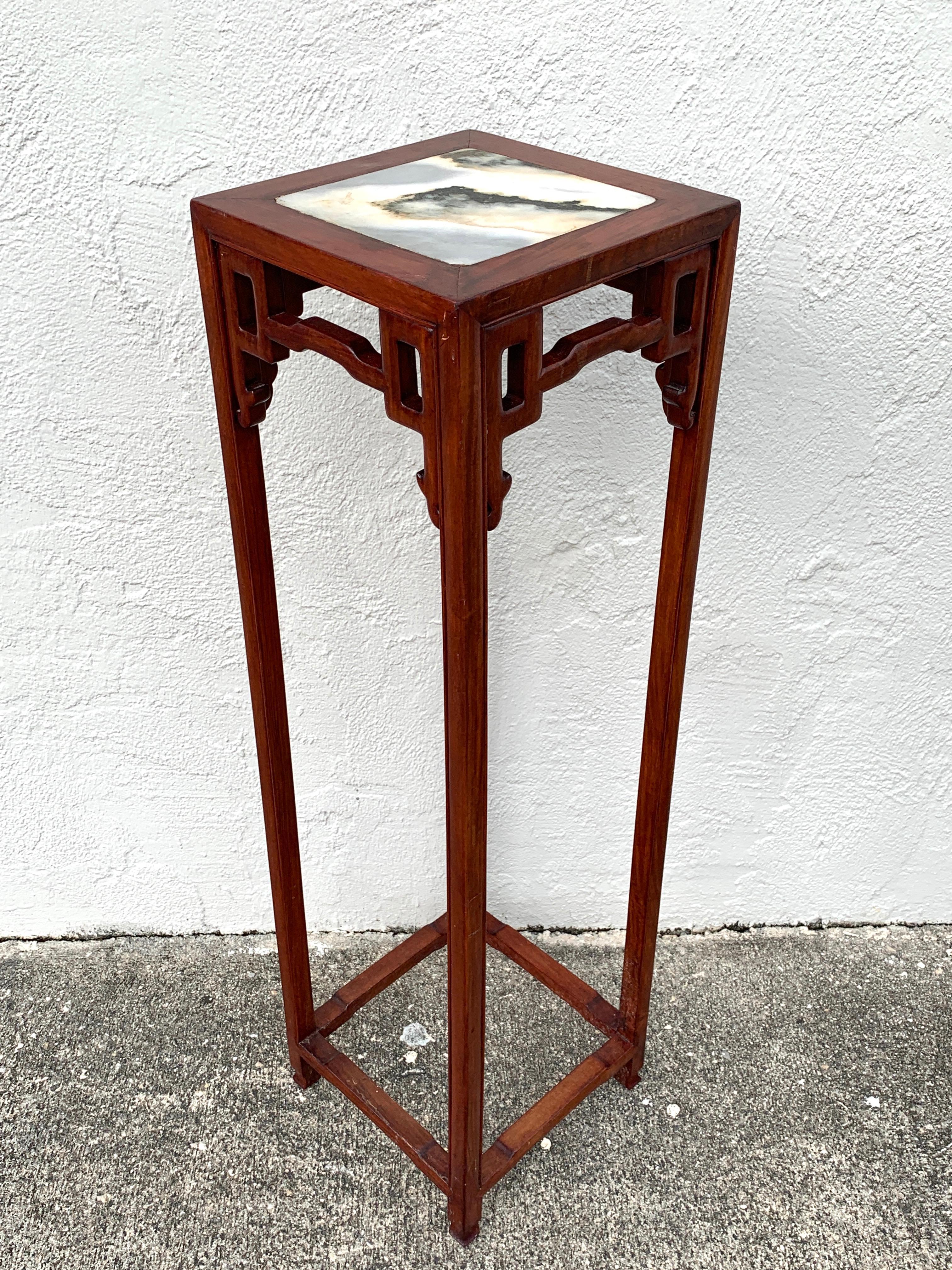 20th Century Pair of Chinese Export Hardwood and Marble Pedestals For Sale