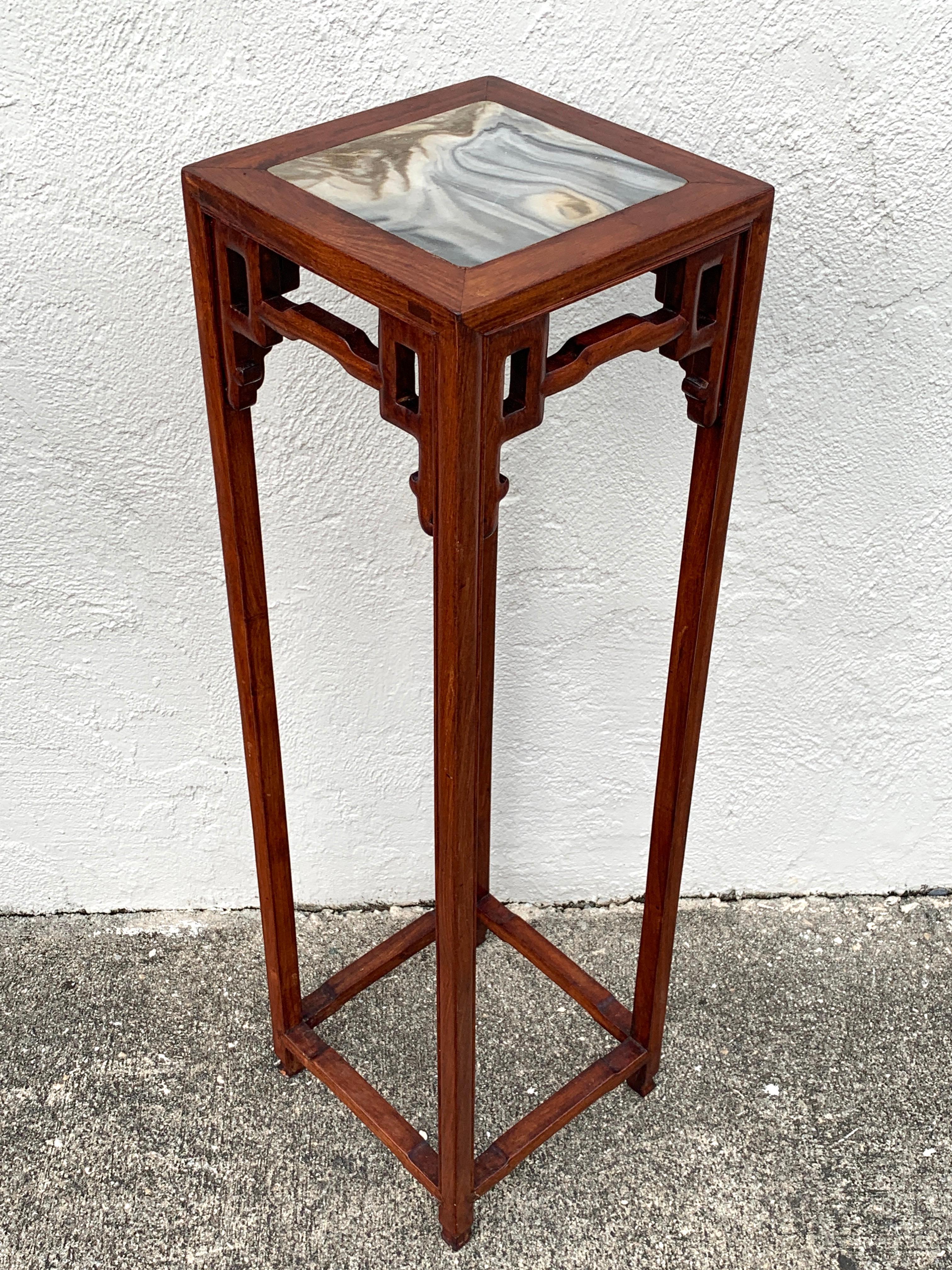 Pair of Chinese Export Hardwood and Marble Pedestals For Sale 2