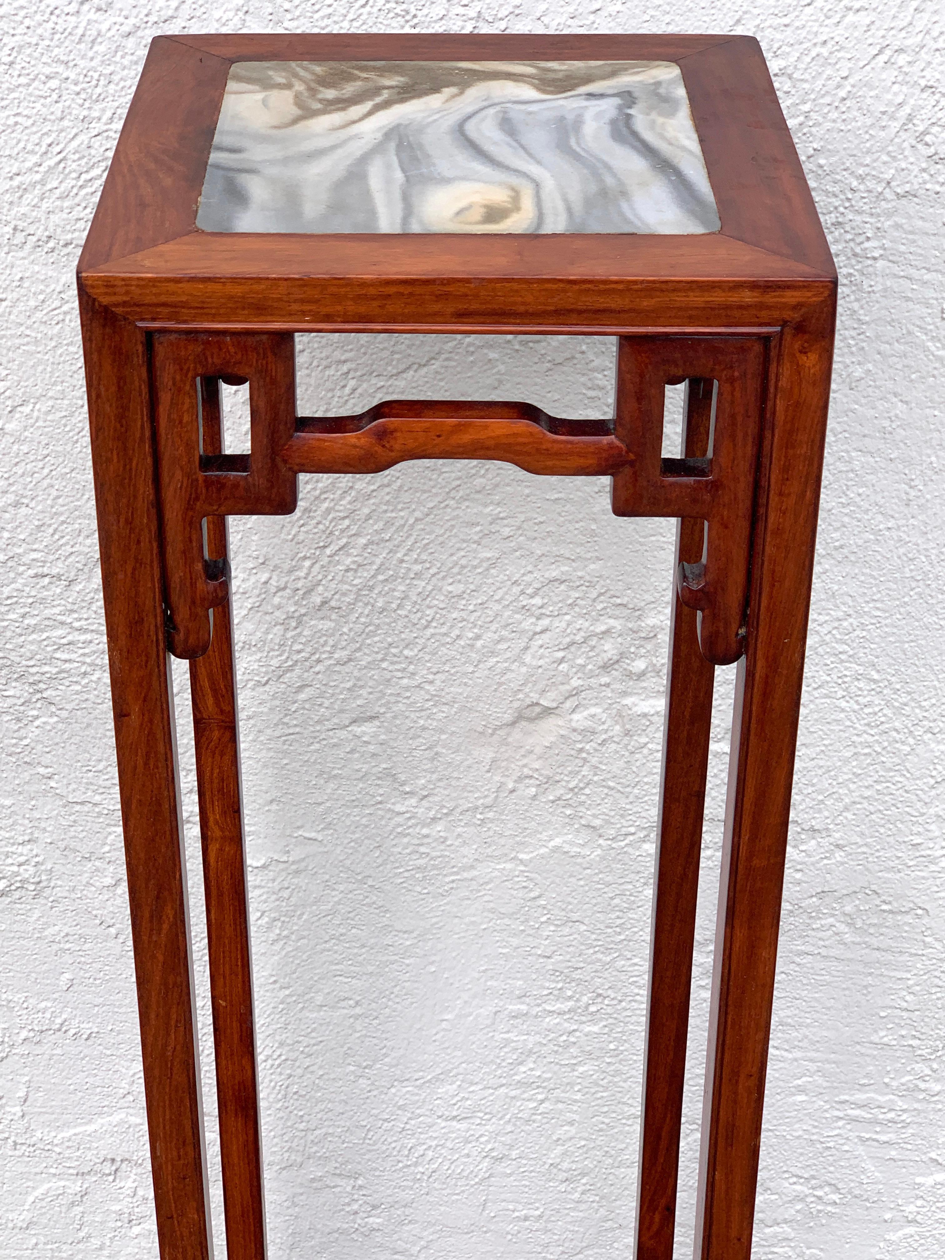 Pair of Chinese Export Hardwood and Marble Pedestals For Sale 4