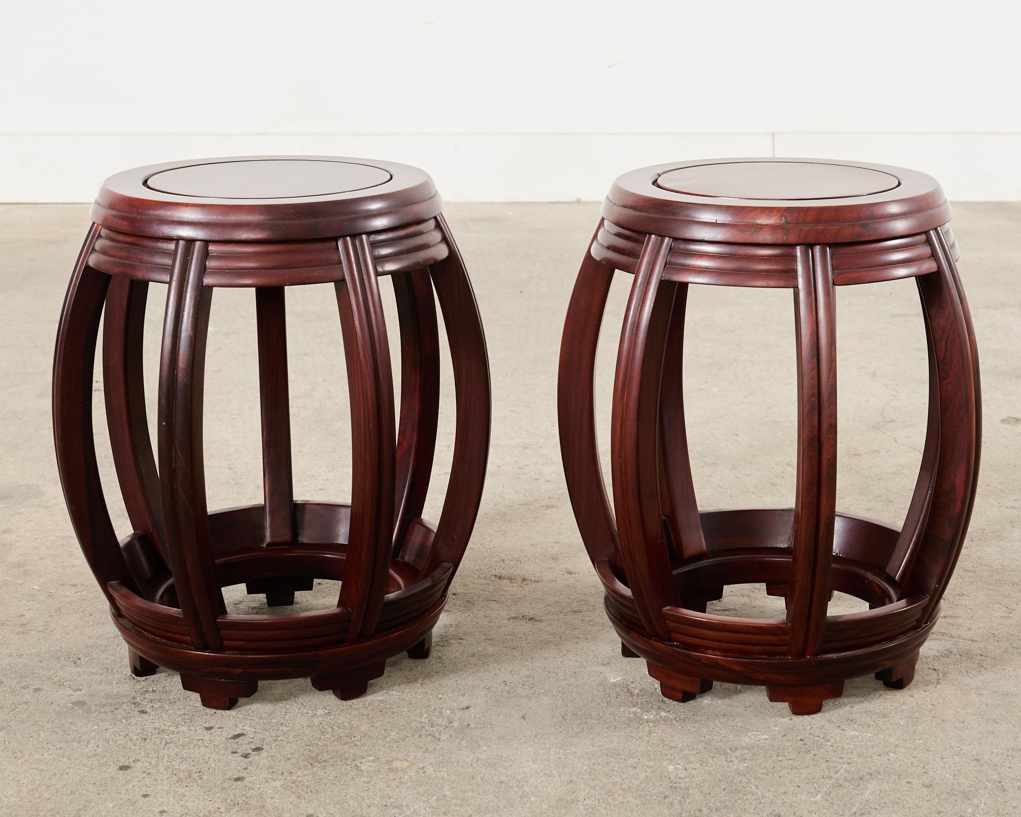 Pair of Chinese Export Hardwood Drum Stools or Drink Tables For Sale 11