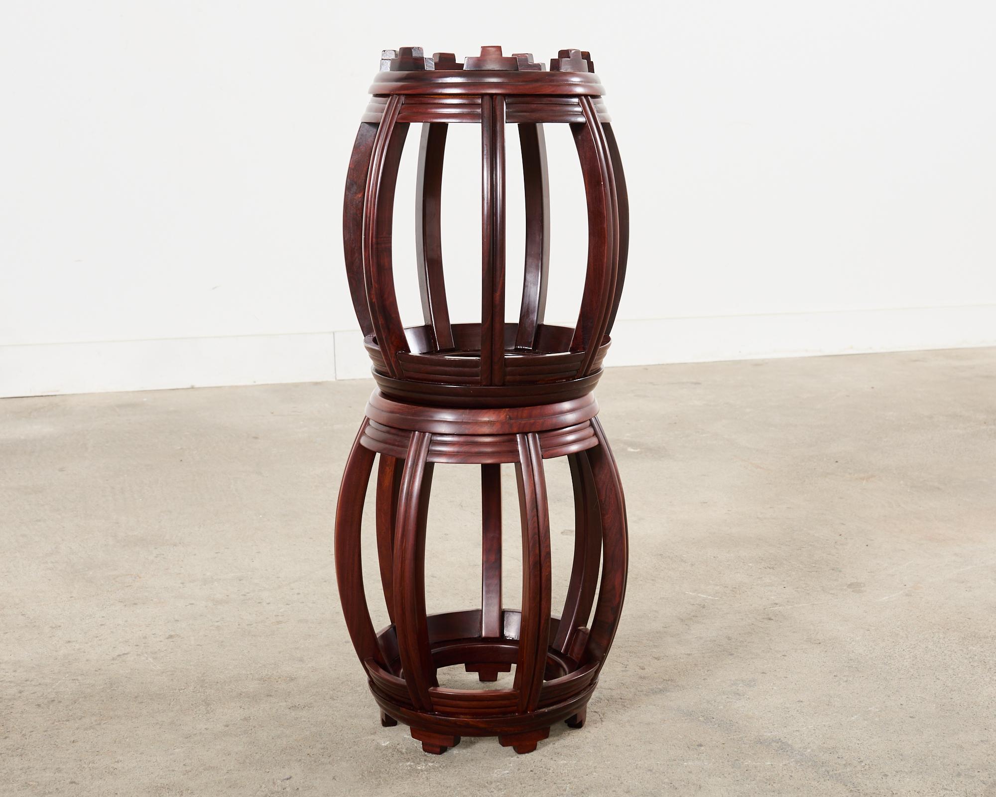 Pair of Chinese Export Hardwood Drum Stools or Drink Tables For Sale 12