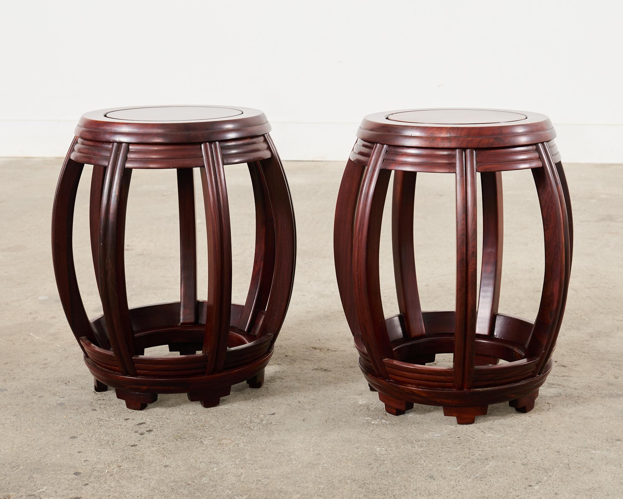 Pair of Chinese Export Hardwood Drum Stools or Drink Tables For Sale 14