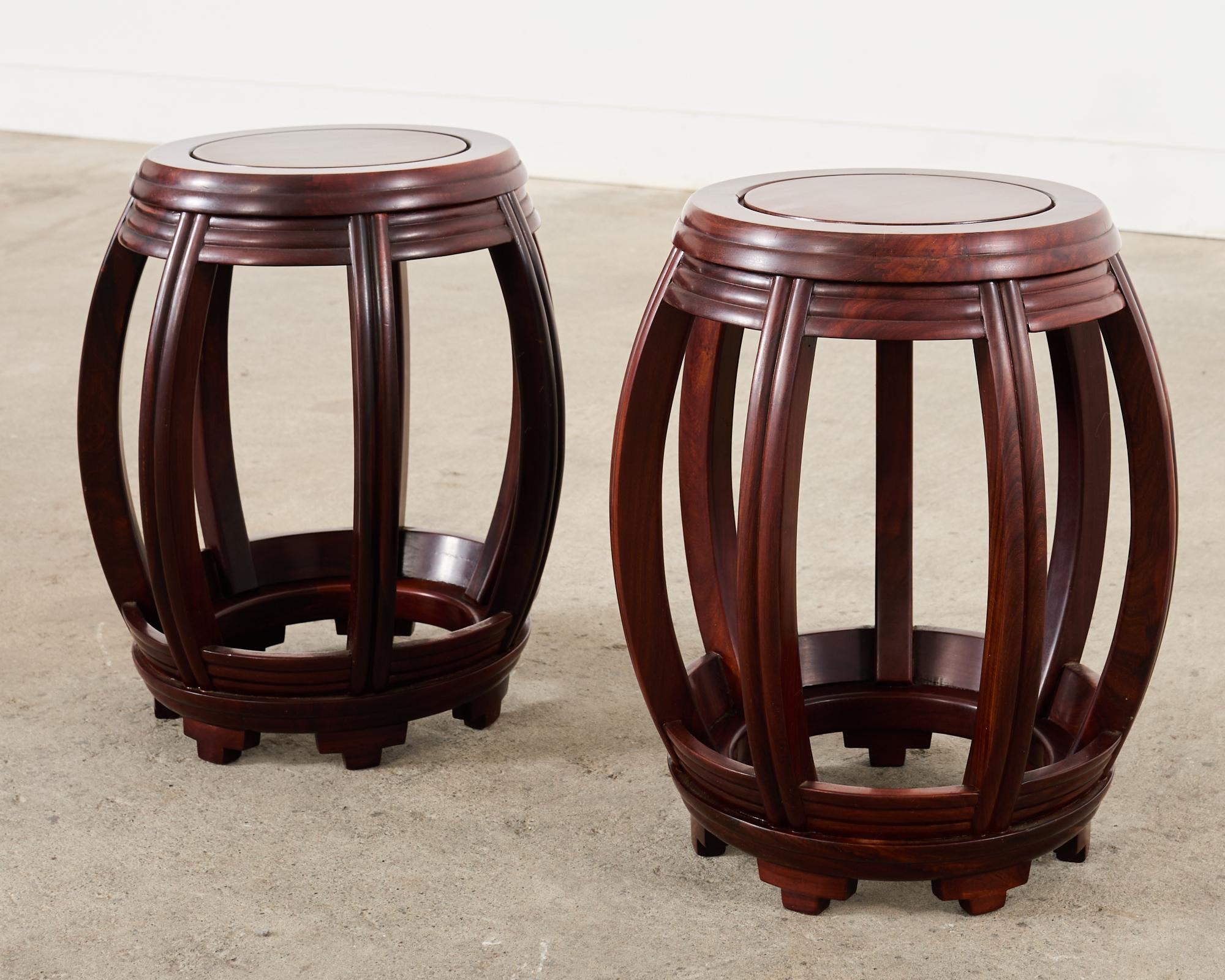 Pair of Chinese Export Hardwood Drum Stools or Drink Tables In Good Condition For Sale In Rio Vista, CA