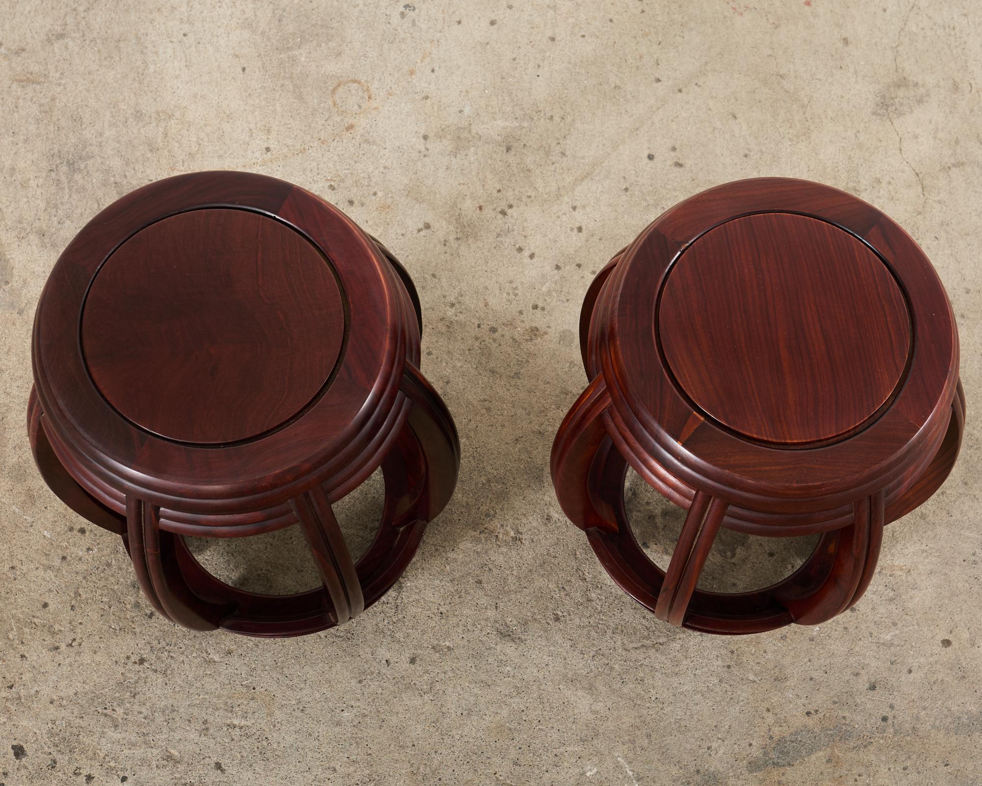 20th Century Pair of Chinese Export Hardwood Drum Stools or Drink Tables For Sale