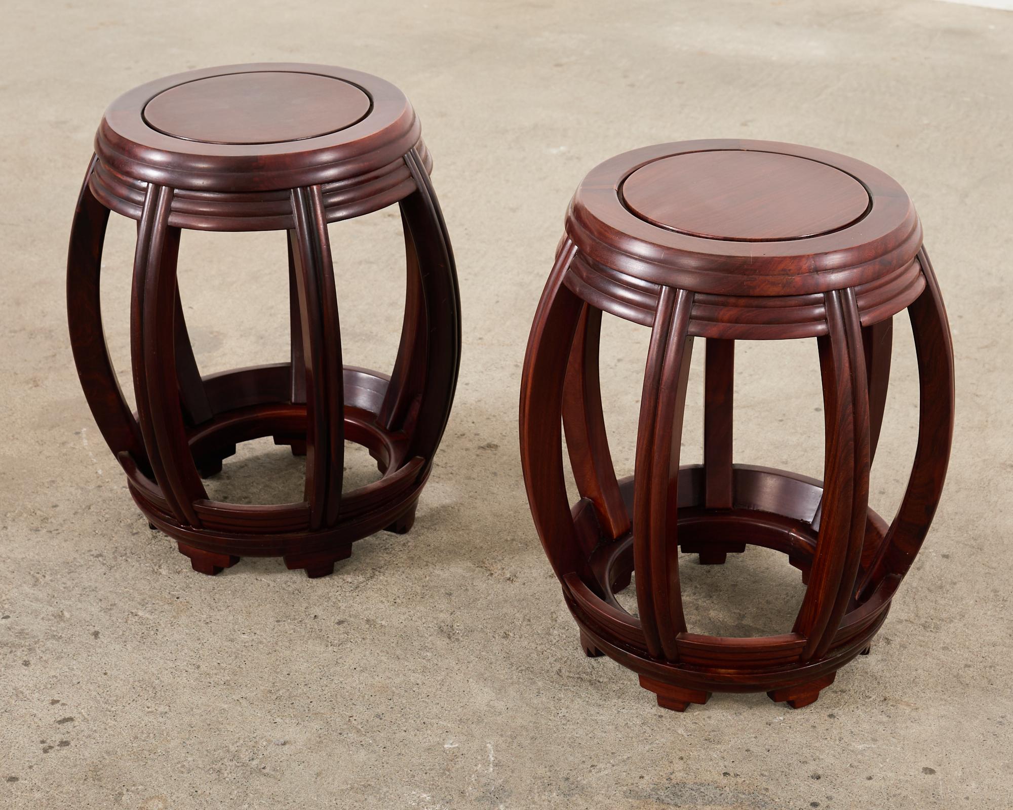 Pair of Chinese Export Hardwood Drum Stools or Drink Tables For Sale 1