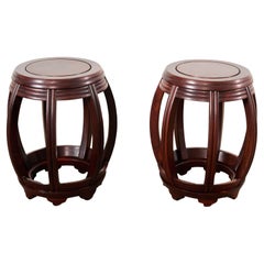 Vintage Pair of Chinese Export Hardwood Drum Stools or Drink Tables