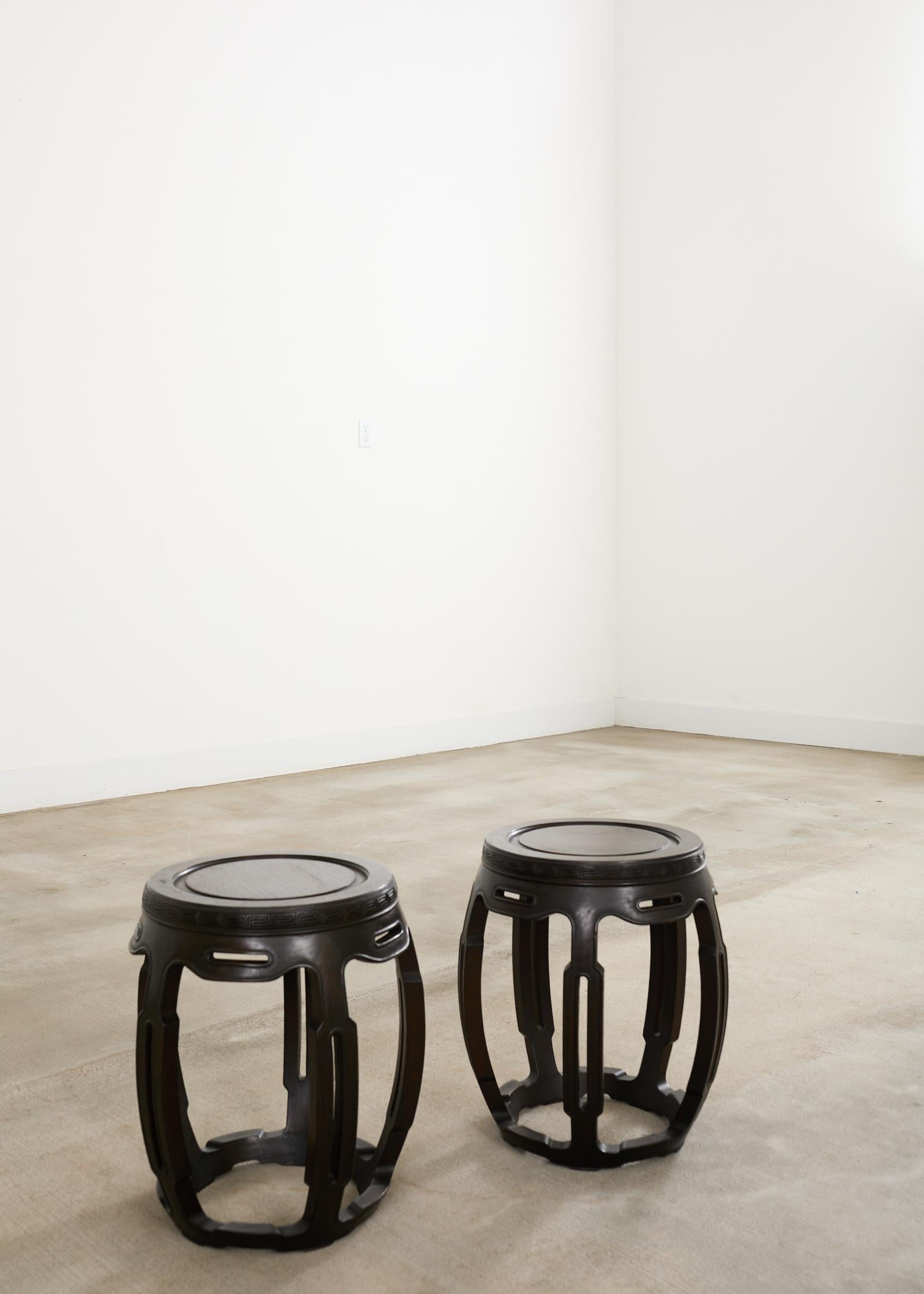 Pair of Chinese Export Hardwood Garden Stools or Drink Tables For Sale 11