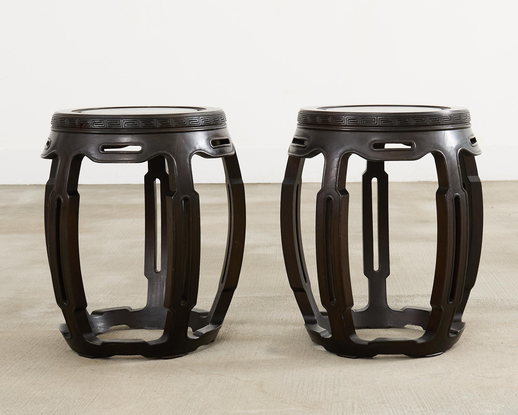 Pair of Chinese Export Hardwood Garden Stools or Drink Tables For Sale 13