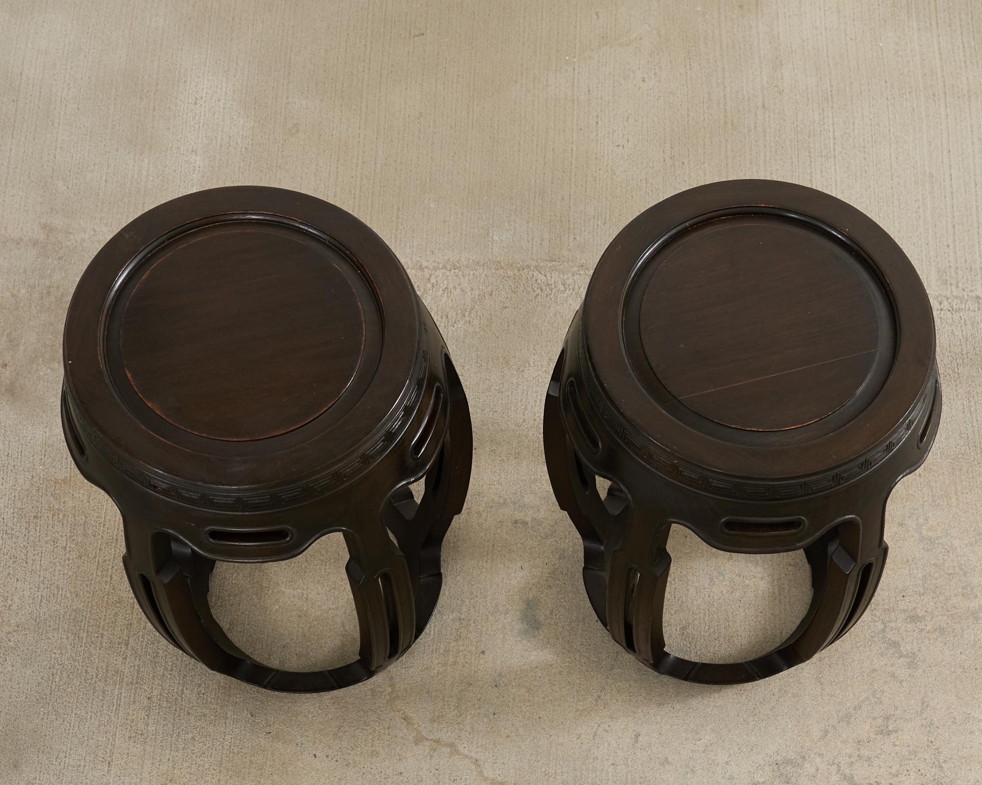 Pair of Chinese Export Hardwood Garden Stools or Drink Tables In Good Condition For Sale In Rio Vista, CA