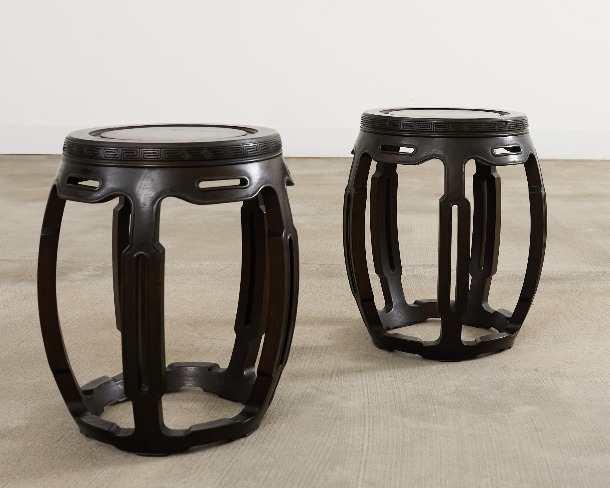 20th Century Pair of Chinese Export Hardwood Garden Stools or Drink Tables For Sale