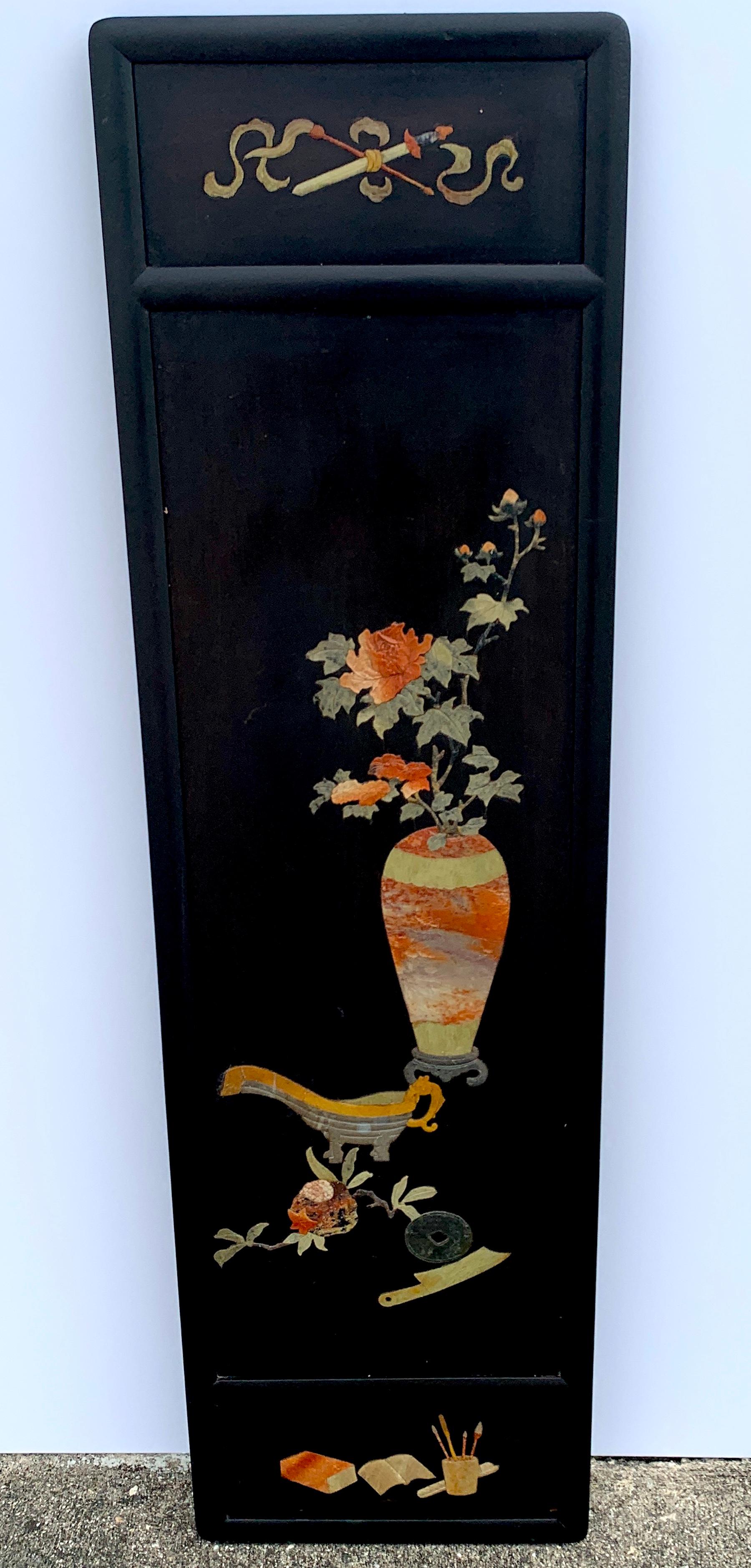 Pair of Chinese Export Inlaid Hardstone Still Life Panels In Good Condition In West Palm Beach, FL