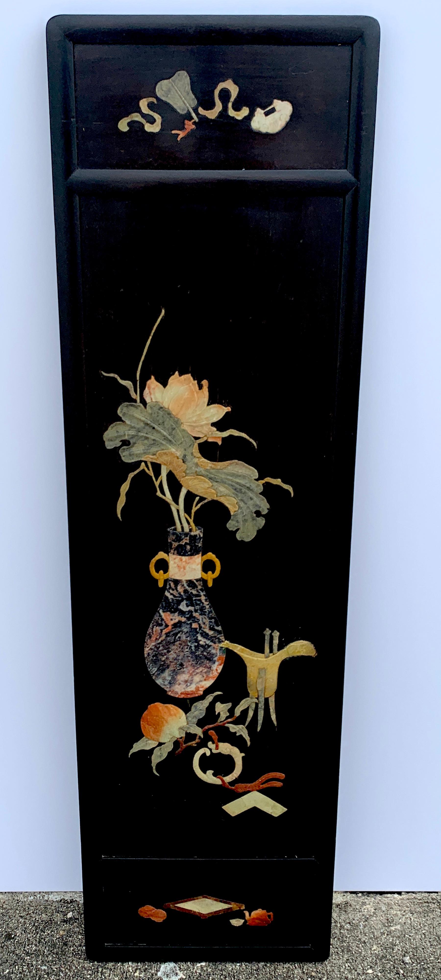 Pair of Chinese Export Inlaid Hardstone Still Life Panels 1