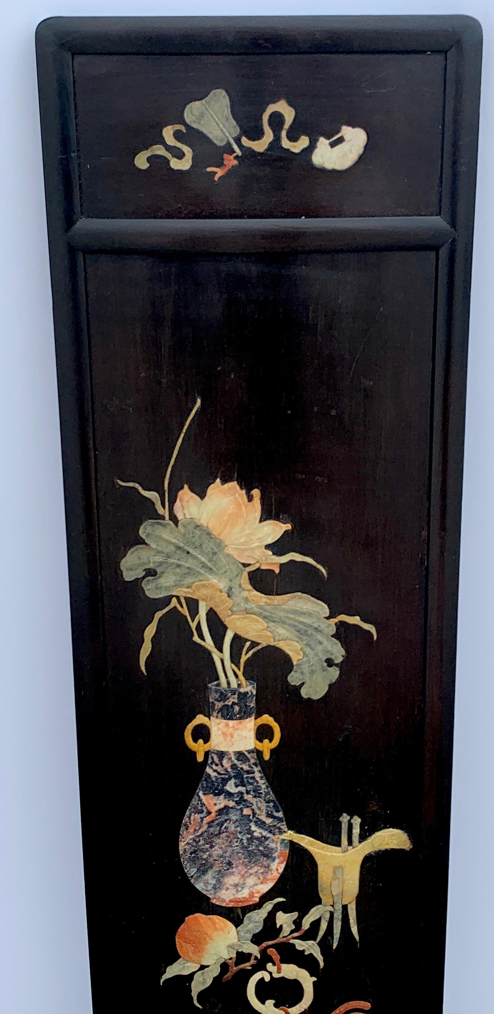 Pair of Chinese Export Inlaid Hardstone Still Life Panels 2