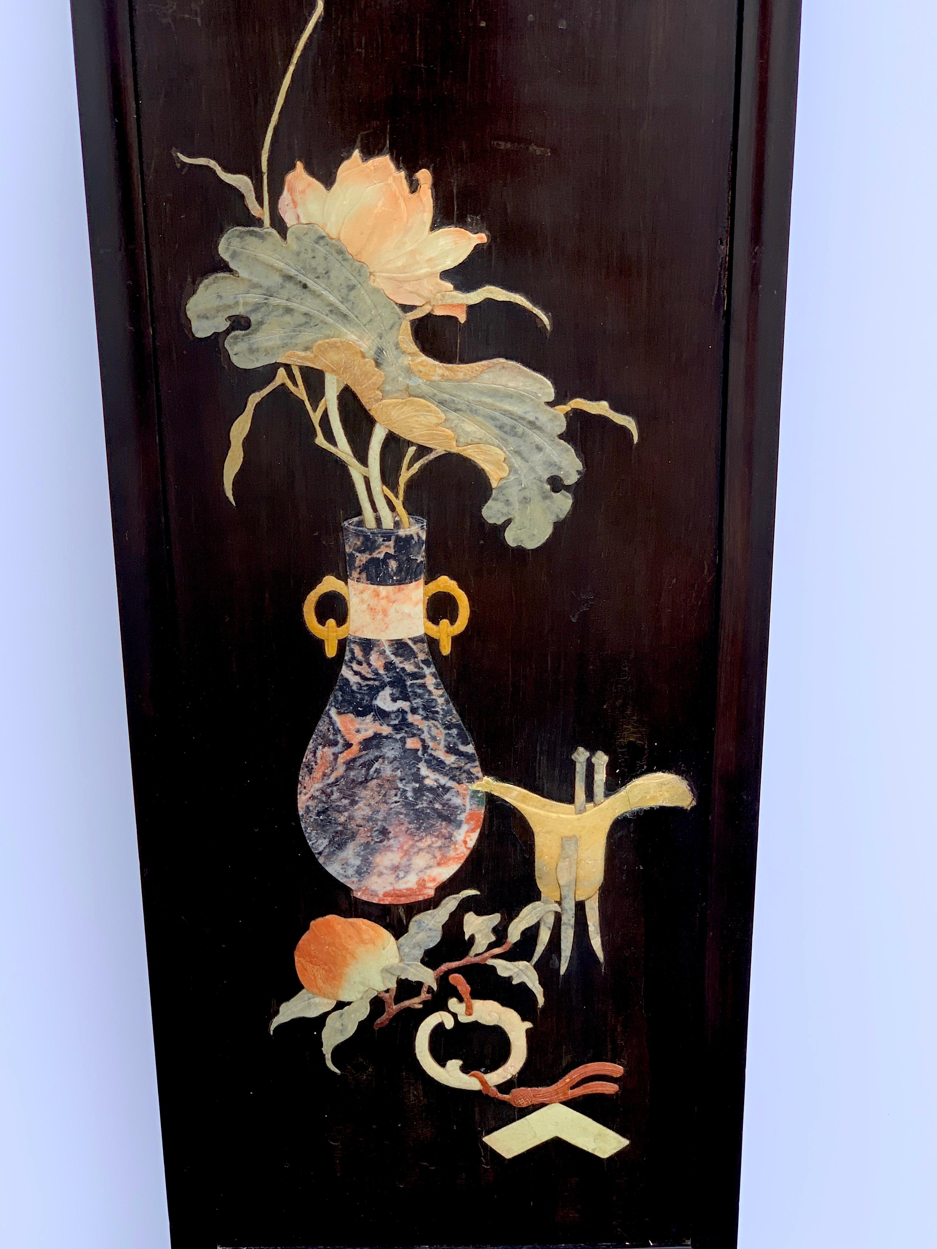 Pair of Chinese Export Inlaid Hardstone Still Life Panels 3