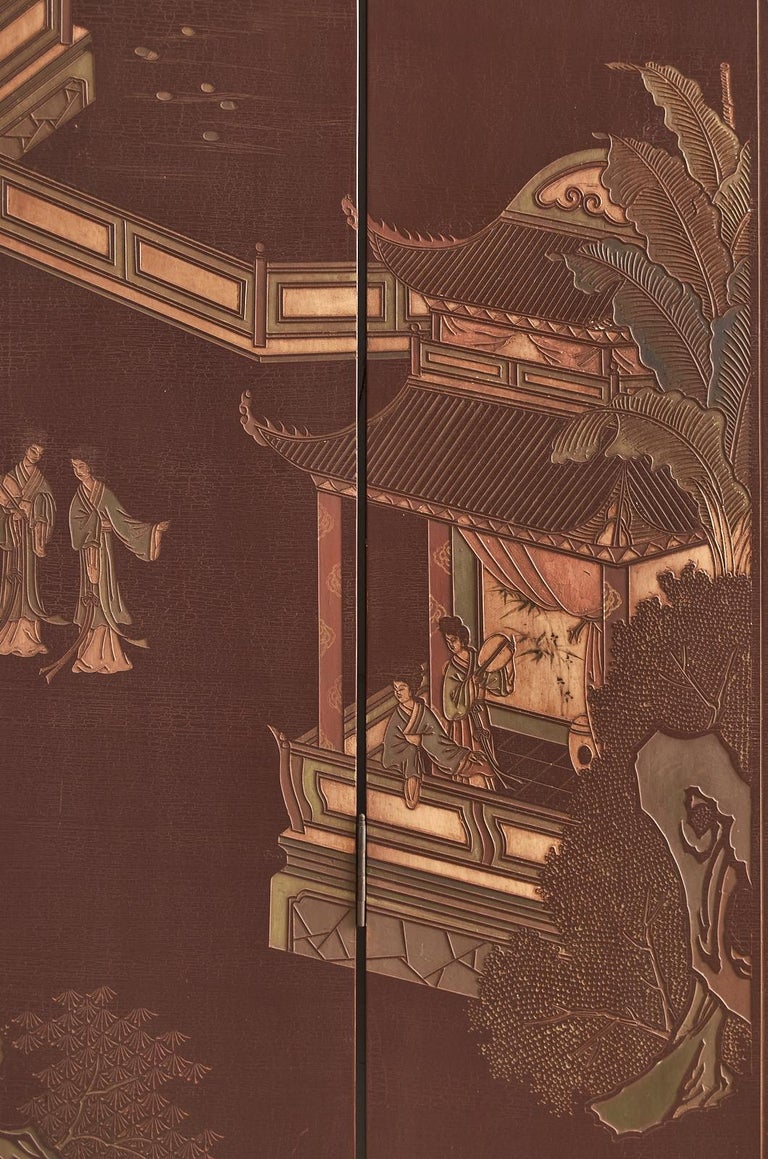 Pair of Chinese Export Lacquer Faded Coromandel Screens 11