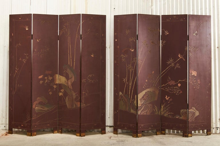 Pair of Chinese Export Lacquer Faded Coromandel Screens 14