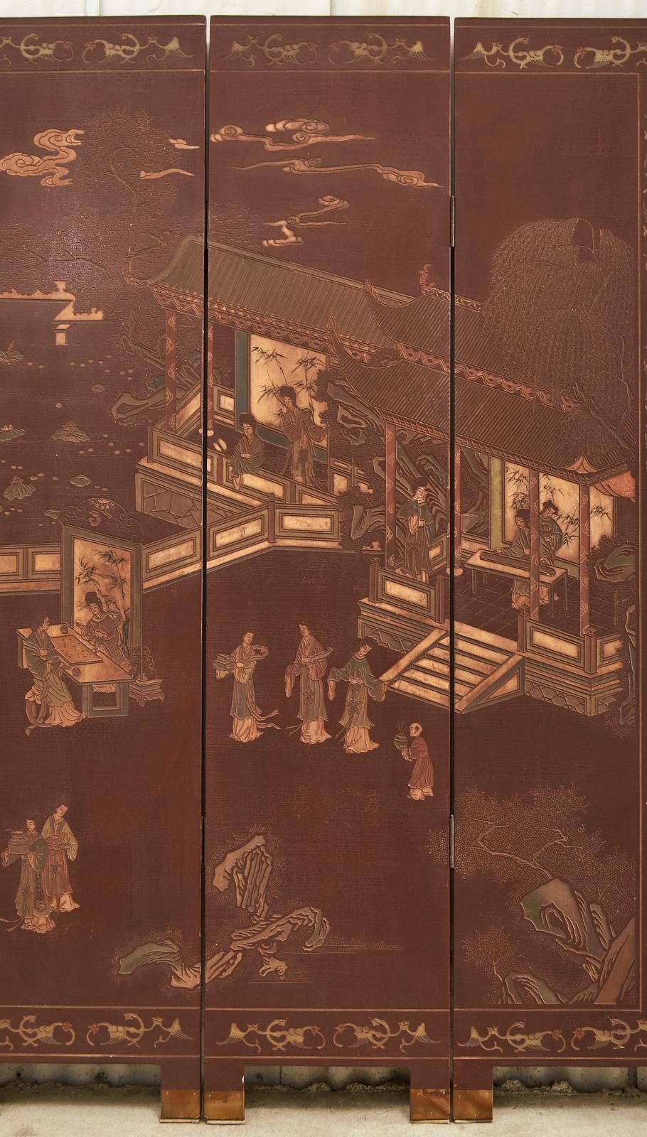 Pair of Chinese Export Lacquer Faded Coromandel Screens 2