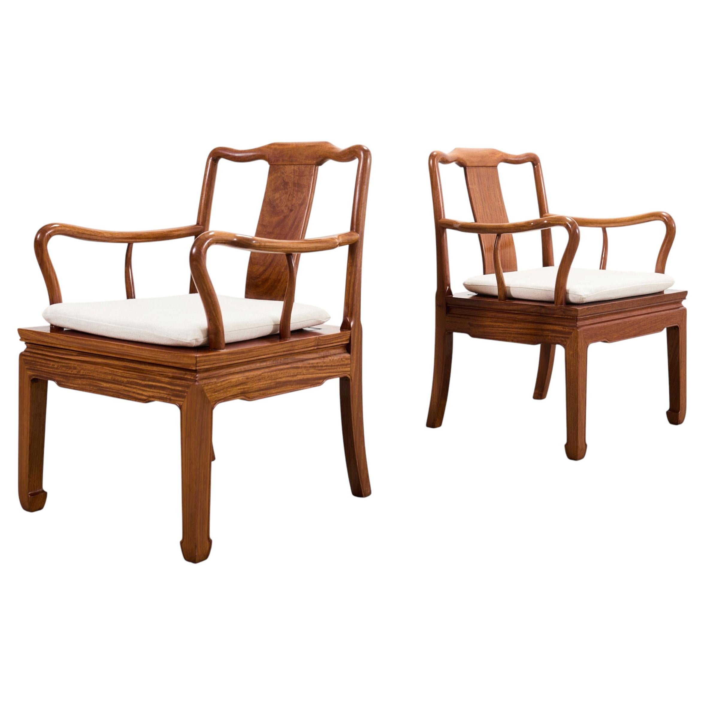 Pair of Chinese Export Ming Dynasty-Style Hardwood Armchairs
