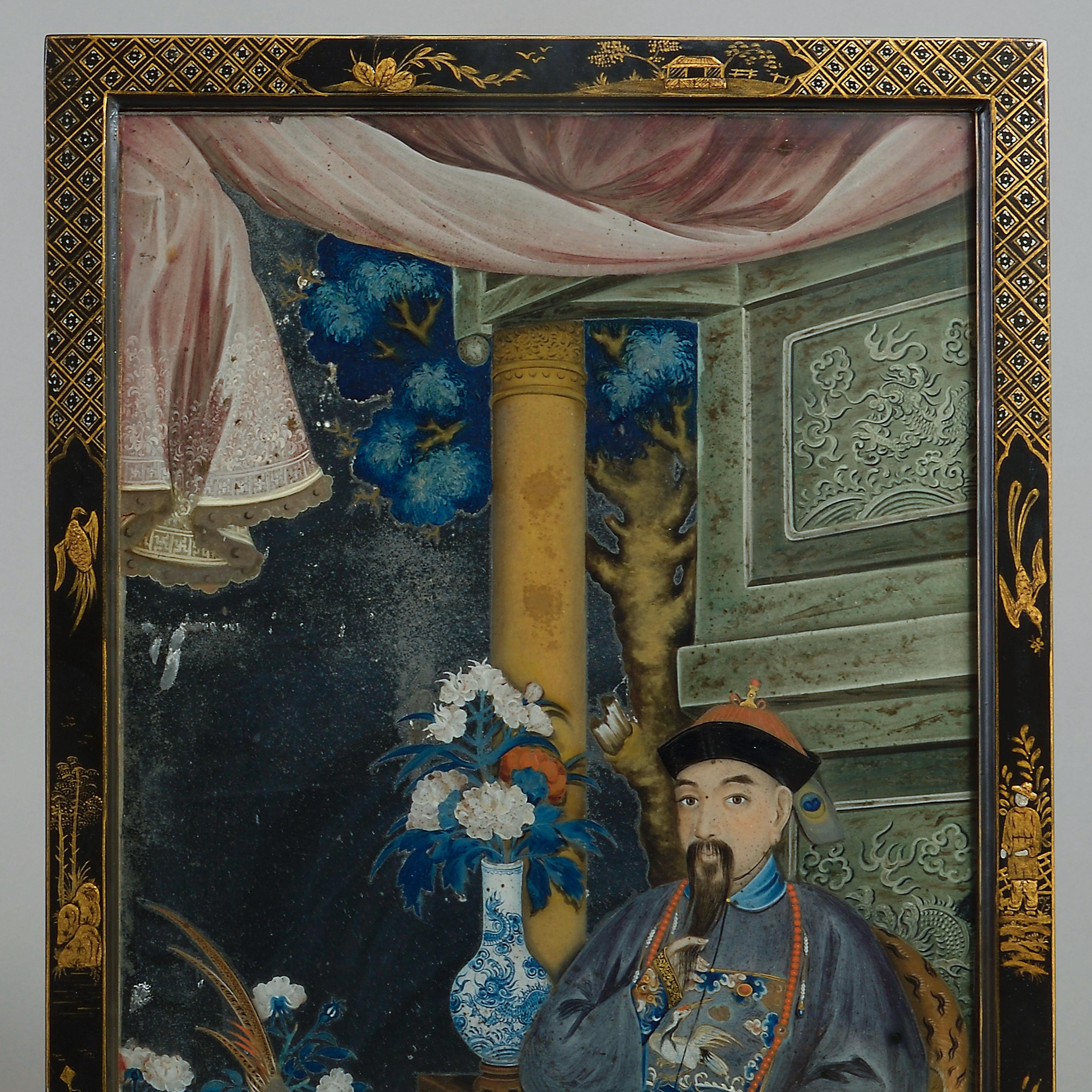 Pair Of Chinese Export Mirror Paintings (18. Jahrhundert und früher) im Angebot