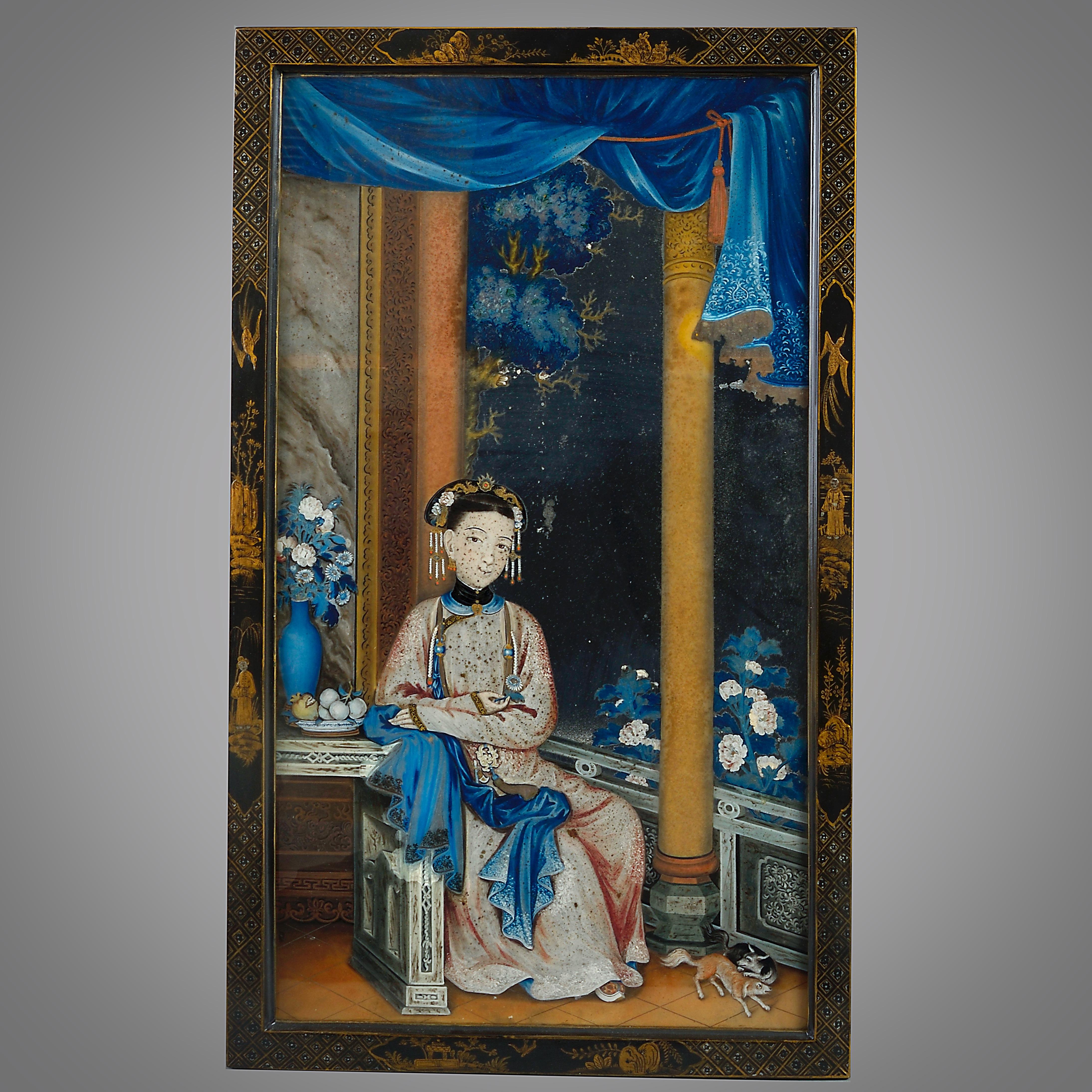 Pair Of Chinese Export Mirror Paintings (Spiegel) im Angebot